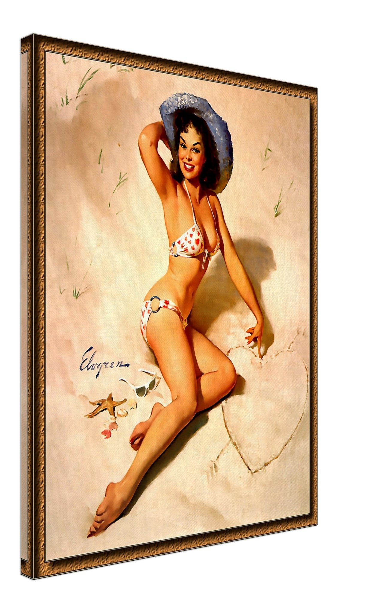 Vintage Pin Up Girl Canvas Print, Bikini With Hearts, Gil Elvgren - Vintage Art - Retro Pin Up Girl Canvas - Late 1940's - 1950's - WallArtPrints4U