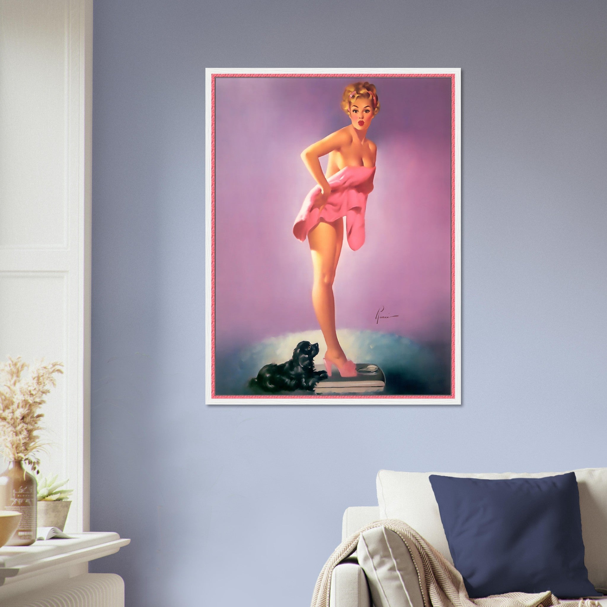 Vintage Pin Up Girl Framed, Edward Runci, Surprising Figure - Vintage