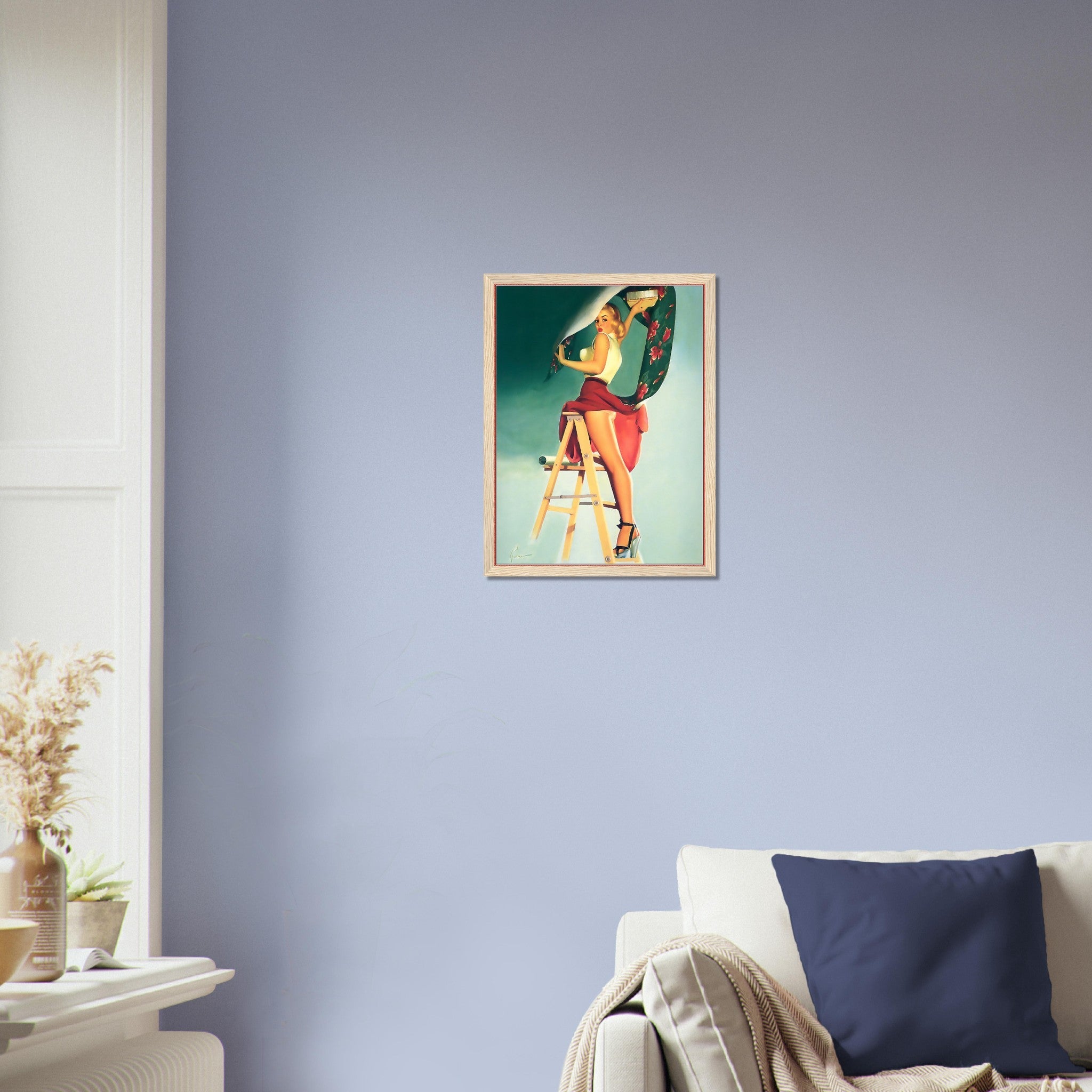 Vintage Pin Up Girl Framed, Skirt Caught Wallpaper, Edward Runci - Vintage Art - Retro Pin Up Girl Framed Print - Late 1940'S - 1950'S - WallArtPrints4U