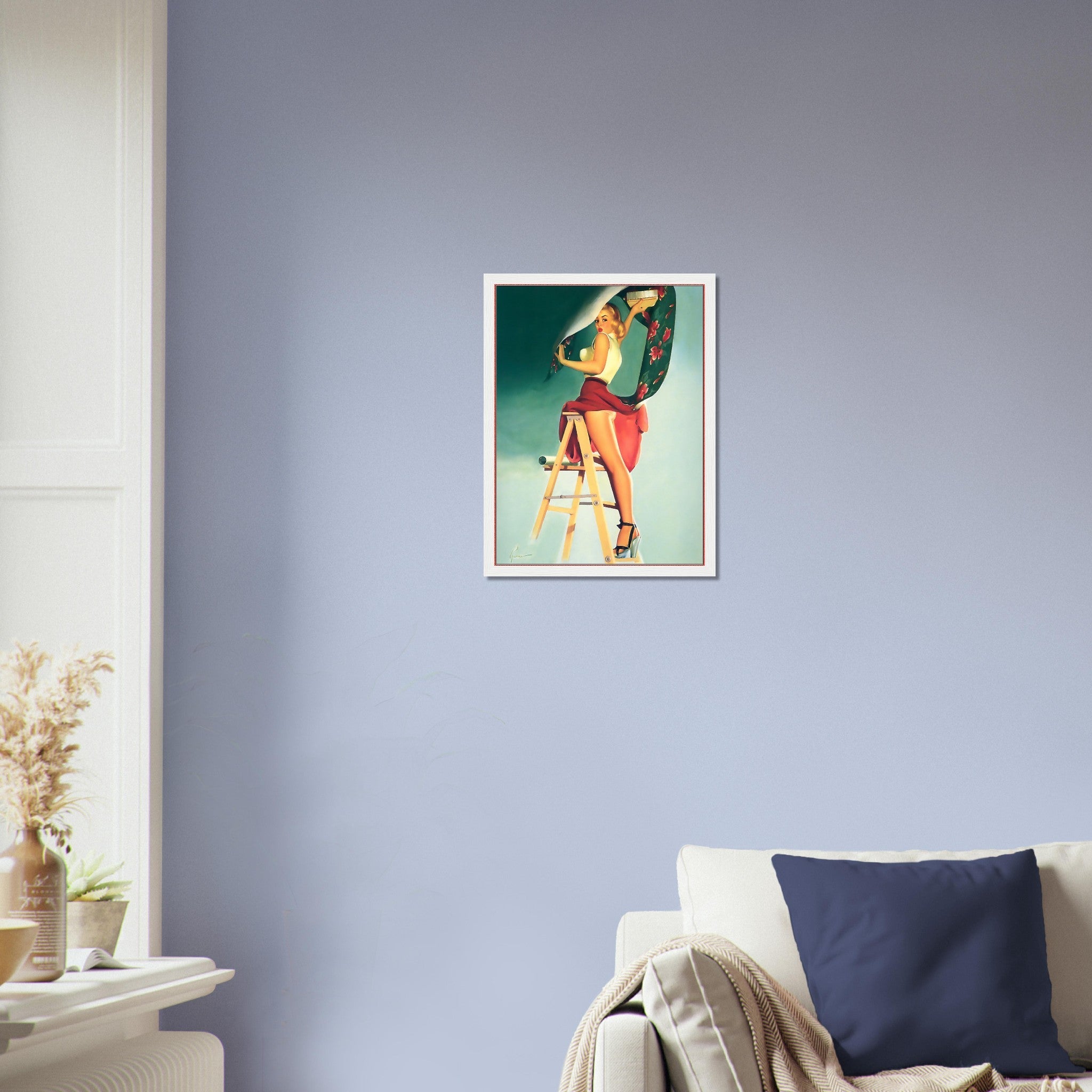 Vintage Pin Up Girl Framed, Skirt Caught Wallpaper, Edward Runci - Vintage Art - Retro Pin Up Girl Framed Print - Late 1940'S - 1950'S - WallArtPrints4U