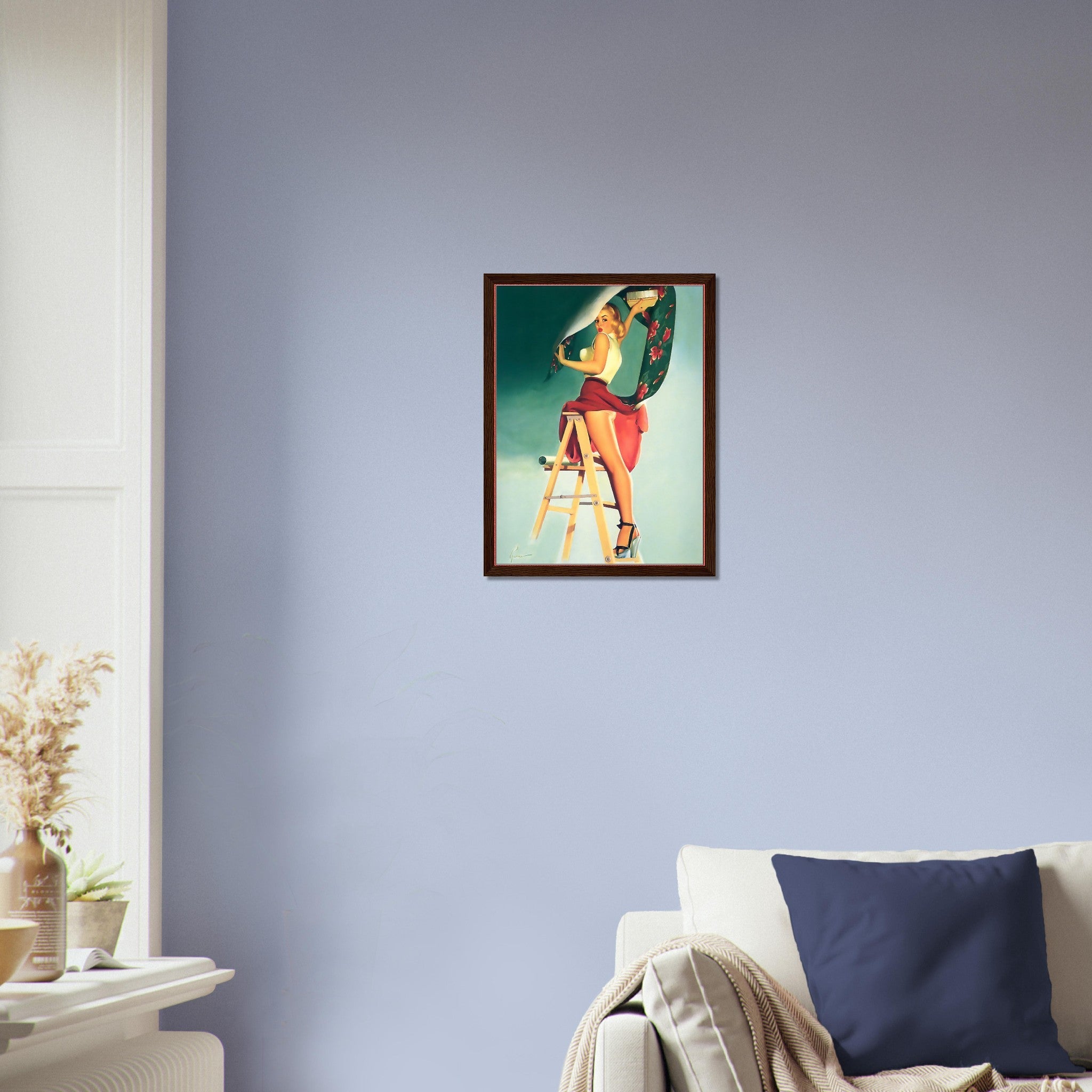 Vintage Pin Up Girl Framed, Skirt Caught Wallpaper, Edward Runci - Vintage Art - Retro Pin Up Girl Framed Print - Late 1940'S - 1950'S - WallArtPrints4U