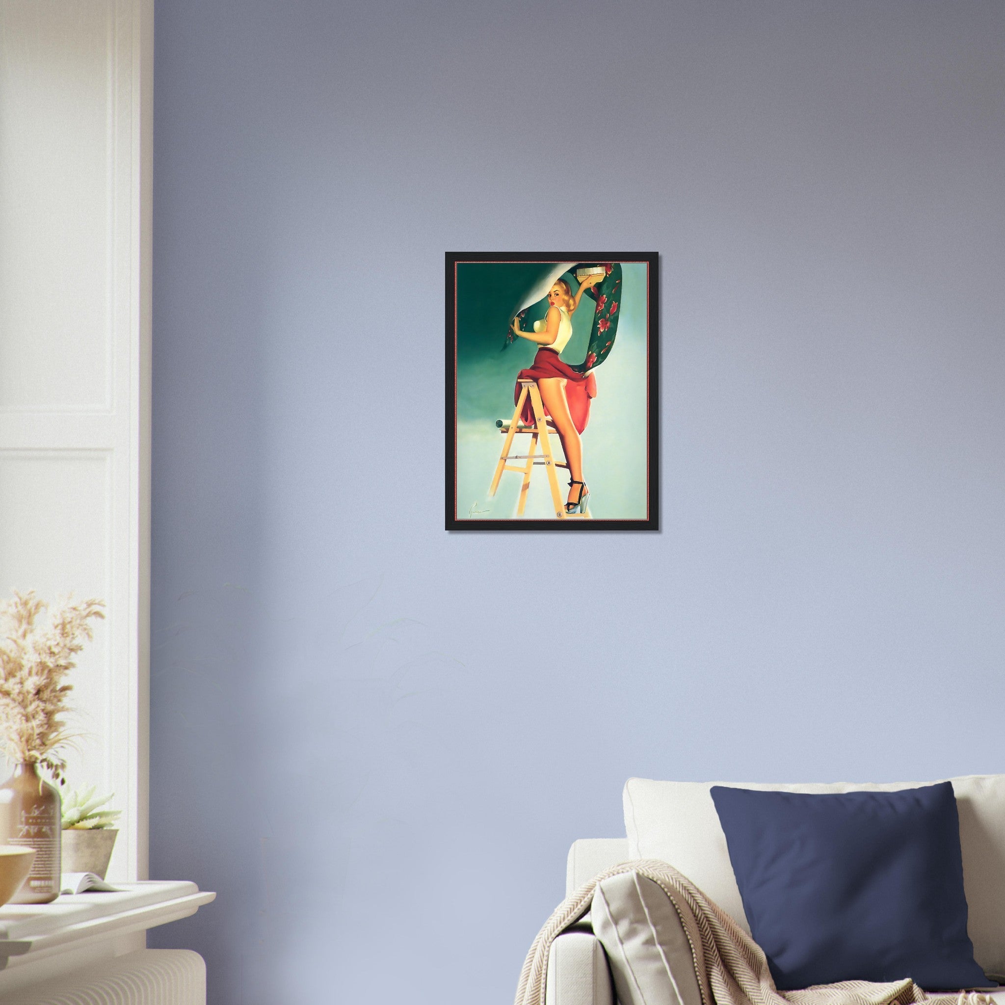 Vintage Pin Up Girl Framed, Skirt Caught Wallpaper, Edward Runci - Vintage Art - Retro Pin Up Girl Framed Print - Late 1940'S - 1950'S - WallArtPrints4U