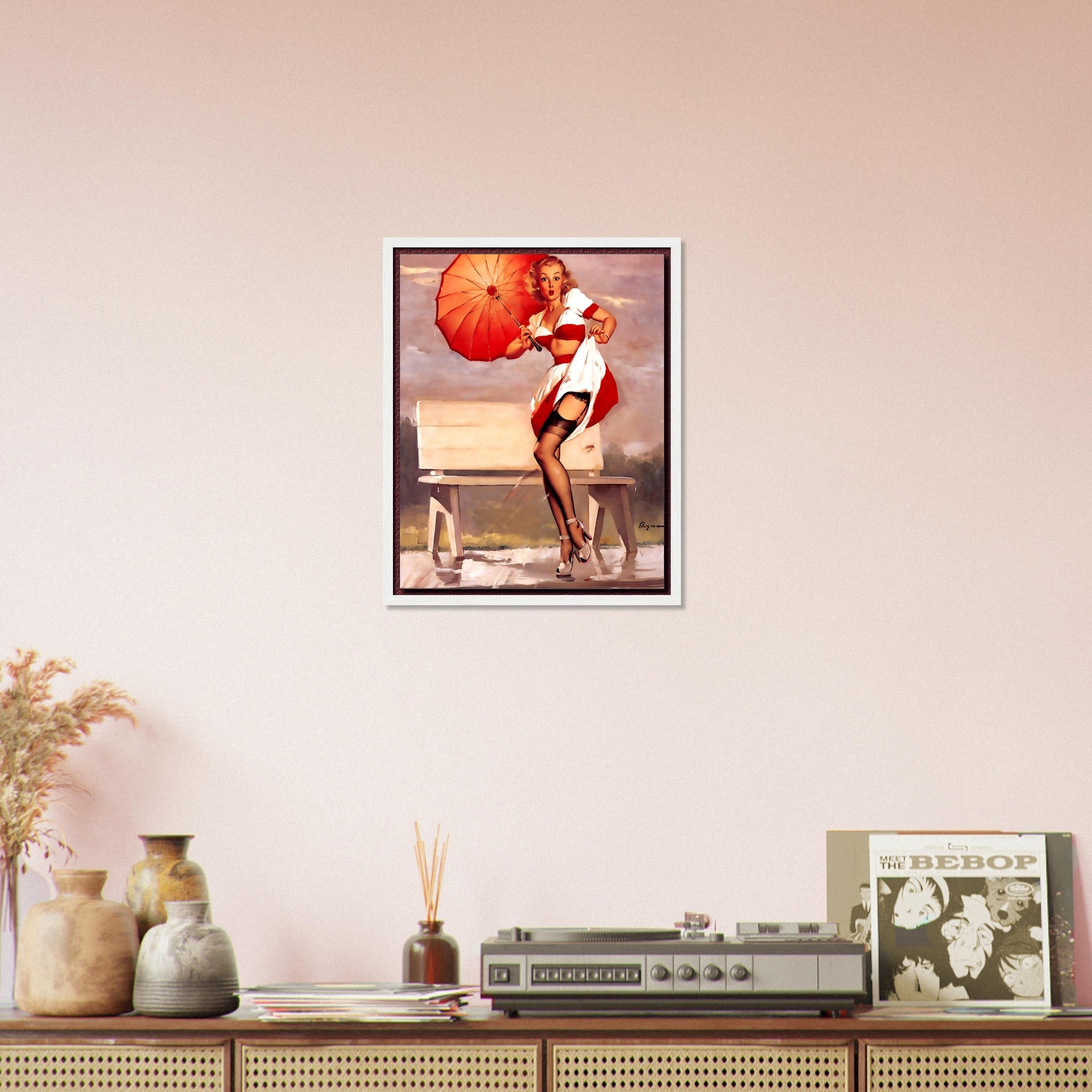 Vintage Pin Up Girl Framed, Windy Park Bench - Vintage Art - Gil Elvgren - Retro Pin Up Girl Framed Print - Late 1940'S - 1950'S - WallArtPrints4U