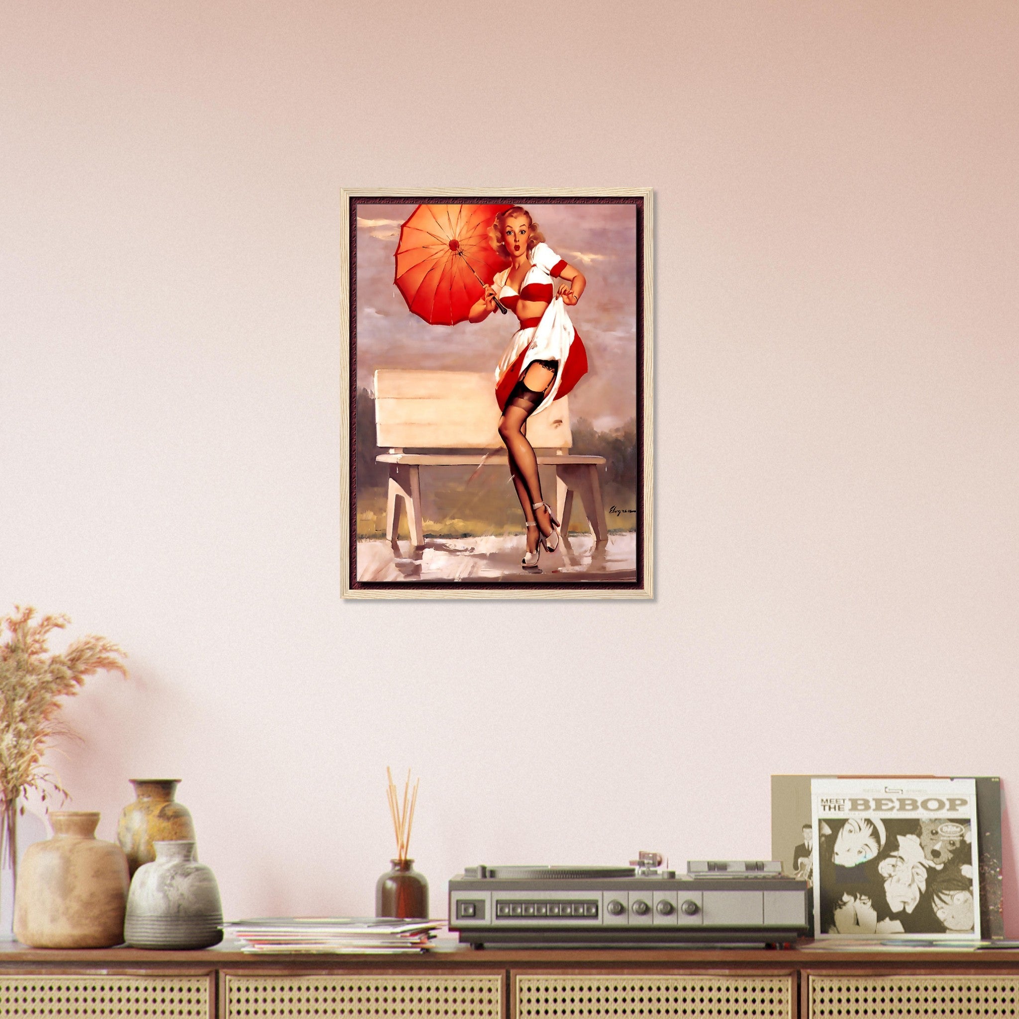 Vintage Pin Up Girl Framed, Windy Park Bench - Vintage Art - Gil Elvgren - Retro Pin Up Girl Framed Print - Late 1940'S - 1950'S - WallArtPrints4U