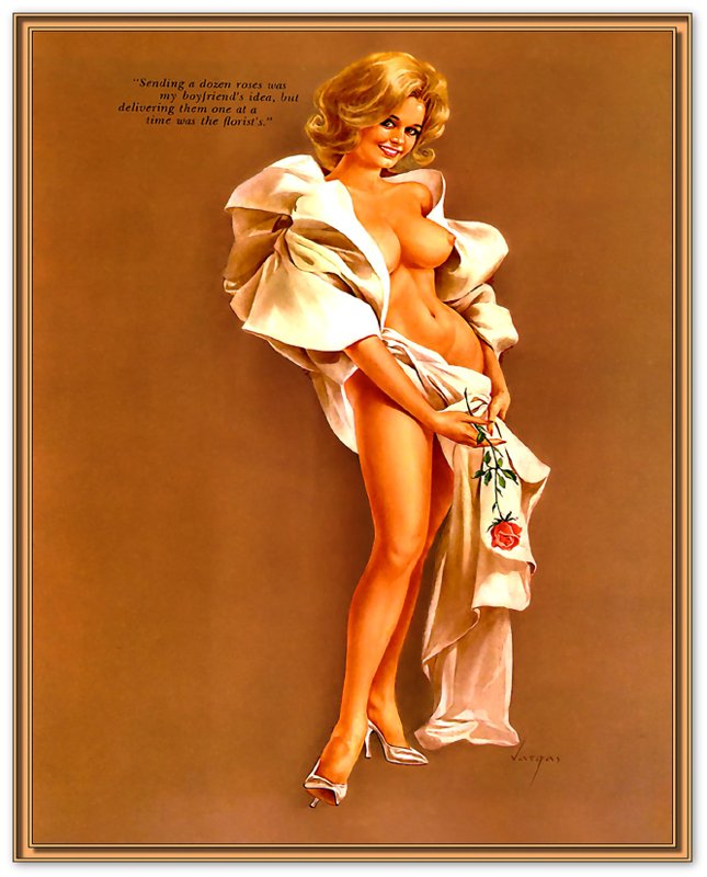 Vintage Pin Up Girl Poster, Alberto Vargas, Dozen Roses, Playboy Works April 1966 - WallArtPrints4U
