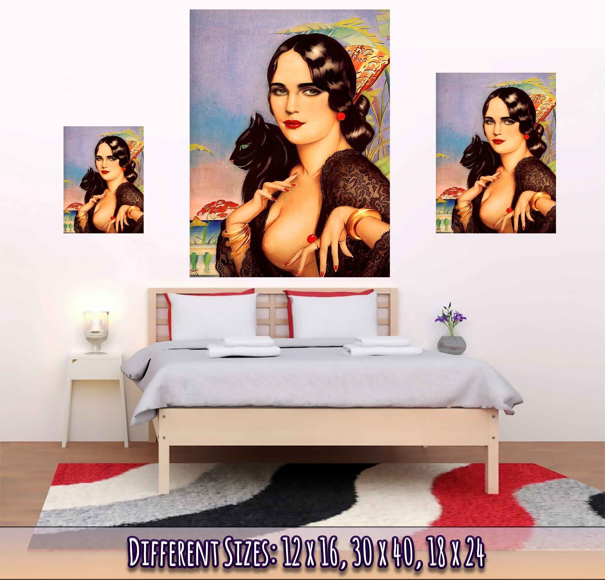 Vintage Pin Up Girl Poster, Alberto Vargas, Spanish Gypsy Black Cat - Vintage Art - Retro Pin Up Girl Print - 1928 - WallArtPrints4U