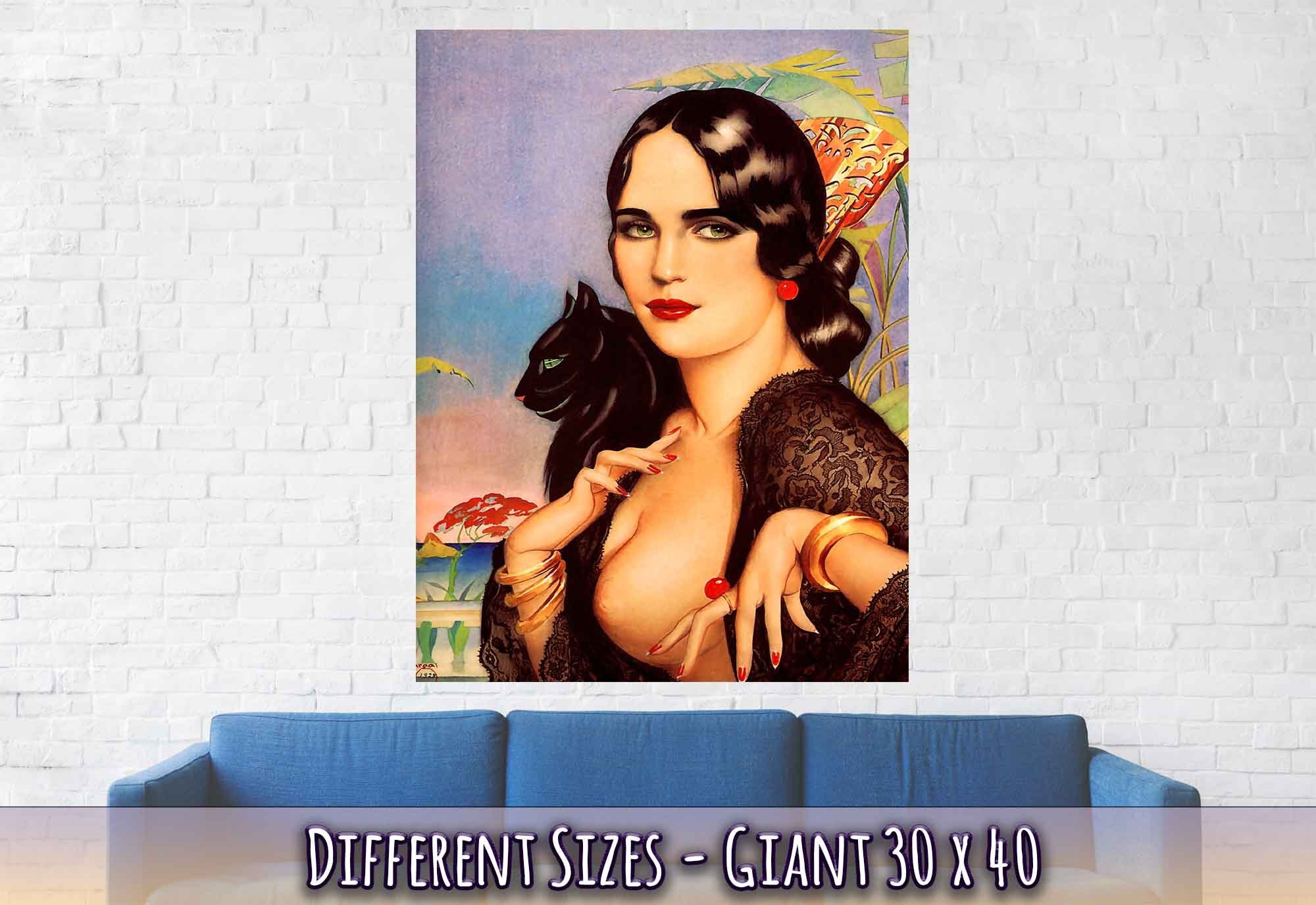 Vintage Pin Up Girl Poster, Alberto Vargas, Spanish Gypsy Black Cat - Vintage Art - Retro Pin Up Girl Print - 1928 - WallArtPrints4U