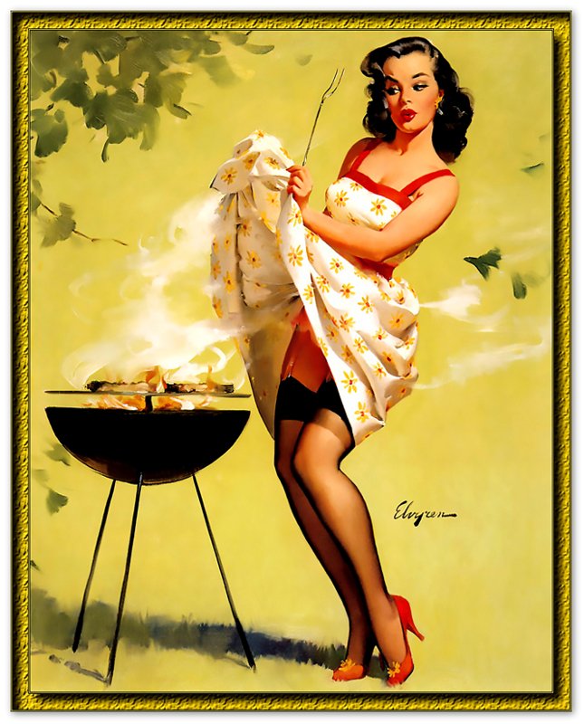 Vintage Pin Up Girl Poster, Barbeque Fanning Smoke - Gil Elvgren - Vintage Art - Retro Pin Up Girl Print - Late 1940'S - 1950'S - WallArtPrints4U