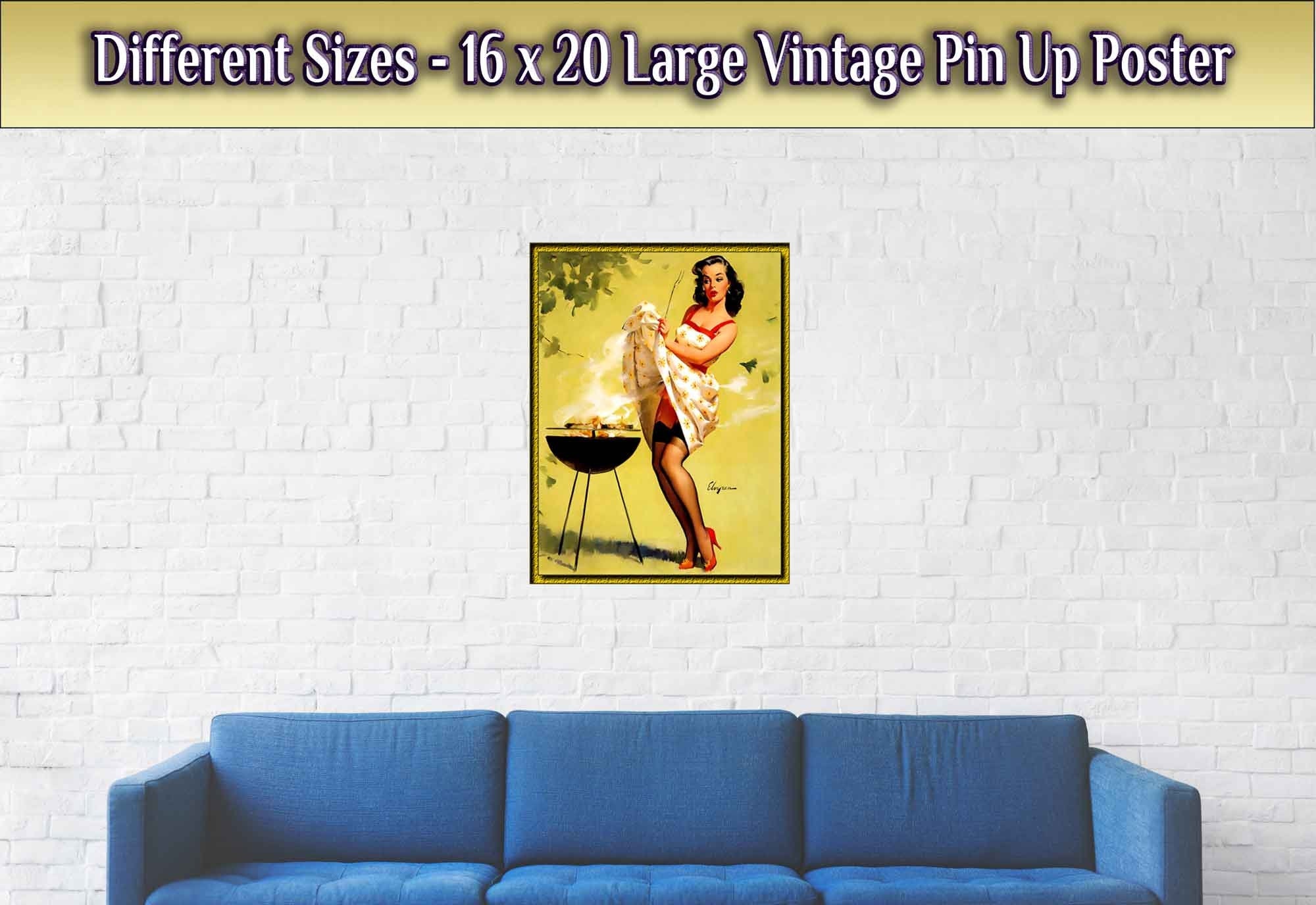 Vintage Pin Up Girl Poster, Barbeque Fanning Smoke - Gil Elvgren - Vintage Art - Retro Pin Up Girl Print - Late 1940'S - 1950'S - WallArtPrints4U