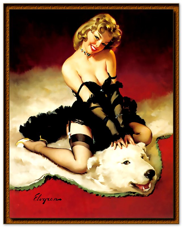 Vintage Pin Up Girl Poster, Gil Elvgren, Bear Skin Rug - Vintage Art - Retro Pin Up Girl Print - Late 1940'S - 1950'S - WallArtPrints4U