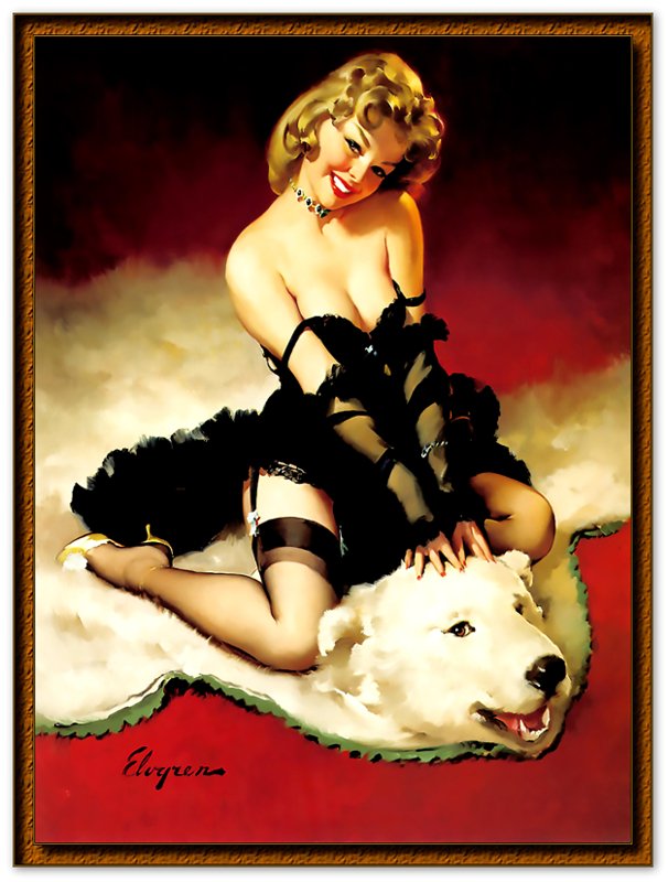 Vintage Pin Up Girl Poster, Gil Elvgren, Bear Skin Rug - Vintage Art - Retro Pin Up Girl Print - Late 1940'S - 1950'S - WallArtPrints4U
