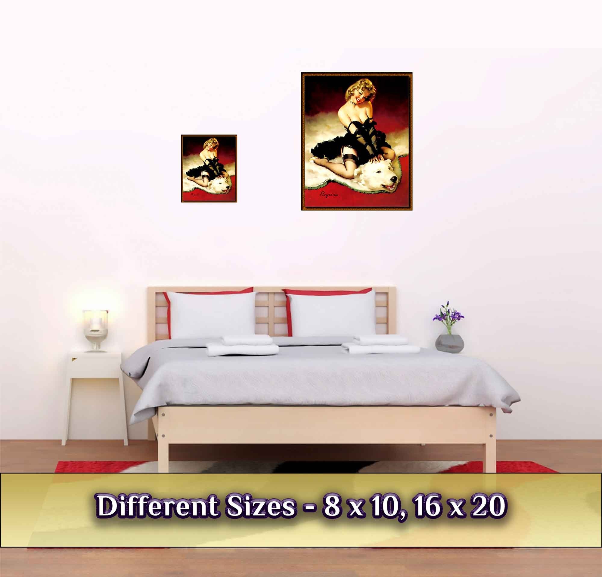Vintage Pin Up Girl Poster, Gil Elvgren, Bear Skin Rug - Vintage Art - Retro Pin Up Girl Print - Late 1940'S - 1950'S - WallArtPrints4U