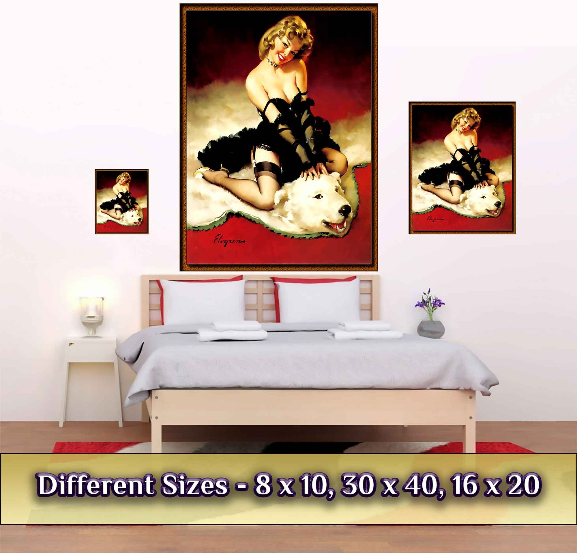 Vintage Pin Up Girl Poster, Gil Elvgren, Bear Skin Rug - Vintage Art - Retro Pin Up Girl Print - Late 1940'S - 1950'S - WallArtPrints4U