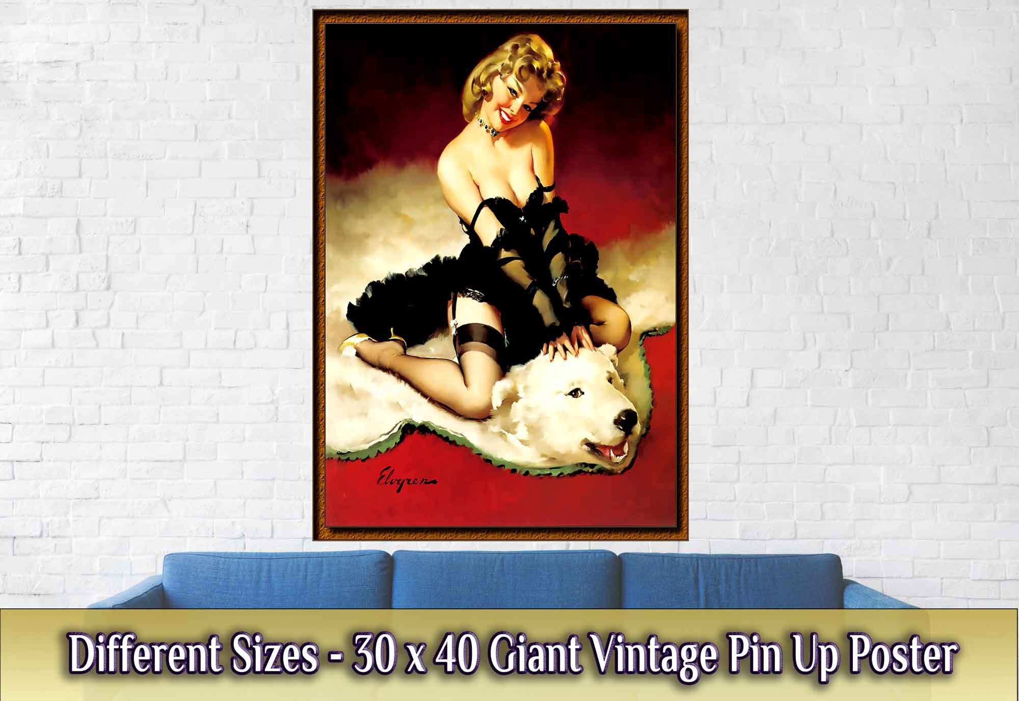 Vintage Pin Up Girl Poster, Gil Elvgren, Bear Skin Rug - Vintage Art - Retro Pin Up Girl Print - Late 1940'S - 1950'S - WallArtPrints4U