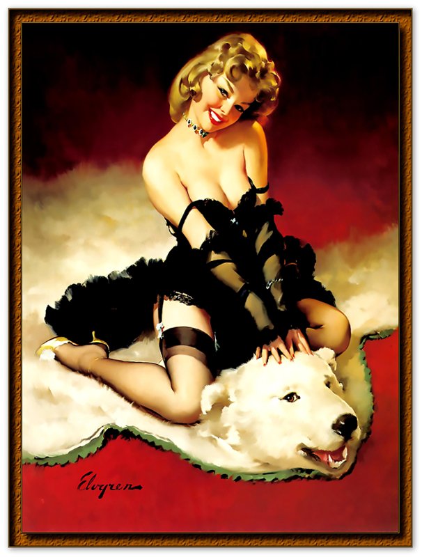 Vintage Pin Up Girl Poster, Gil Elvgren, Bear Skin Rug - Vintage Art - Retro Pin Up Girl Print - Late 1940'S - 1950'S - WallArtPrints4U