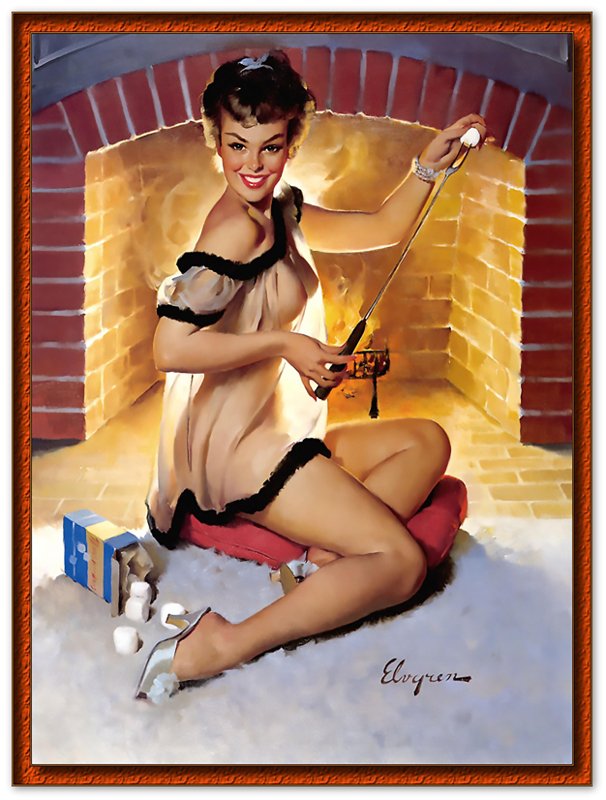 Vintage Pin Up Girl Poster, Gil Elvgren, See Through Nightie Fireside - Vintage Art - Retro Pin Up Girl Print - Late 1940'S - 1950'S - WallArtPrints4U