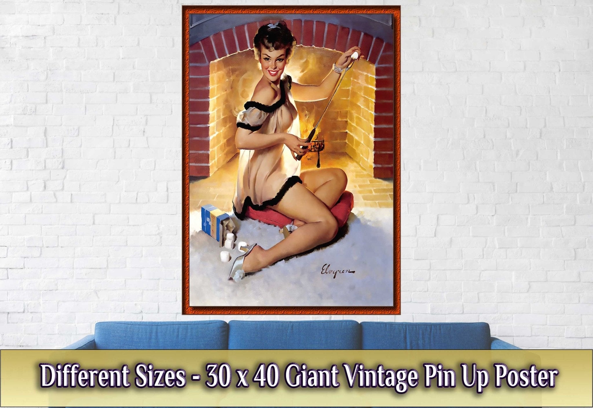 Vintage Pin Up Girl Poster, Gil Elvgren, See Through Nightie Fireside - Vintage Art - Retro Pin Up Girl Print - Late 1940'S - 1950'S - WallArtPrints4U