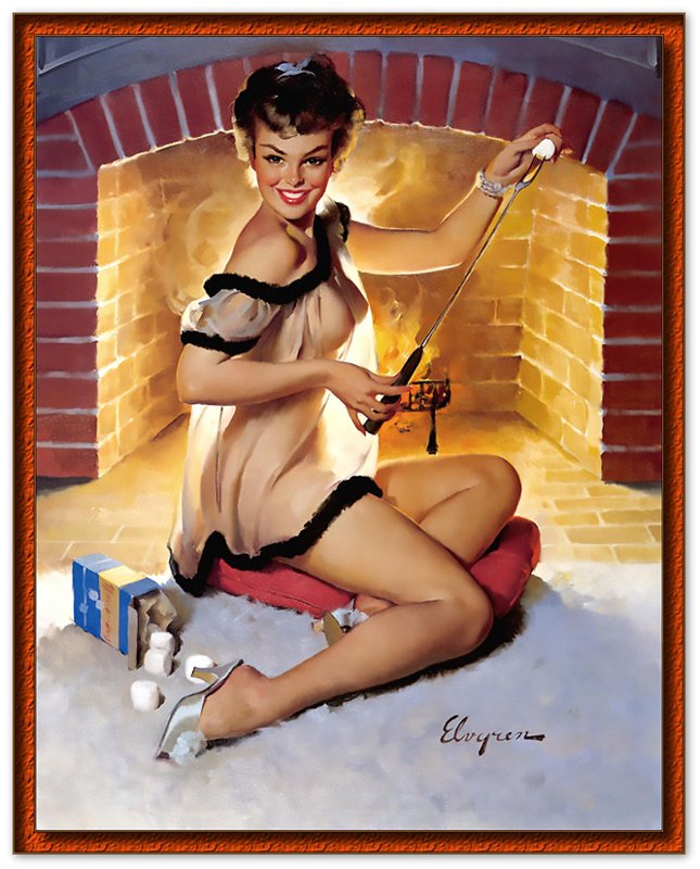 Vintage Pin Up Girl Poster, Gil Elvgren, See Through Nightie Fireside - Vintage Art - Retro Pin Up Girl Print - Late 1940'S - 1950'S - WallArtPrints4U