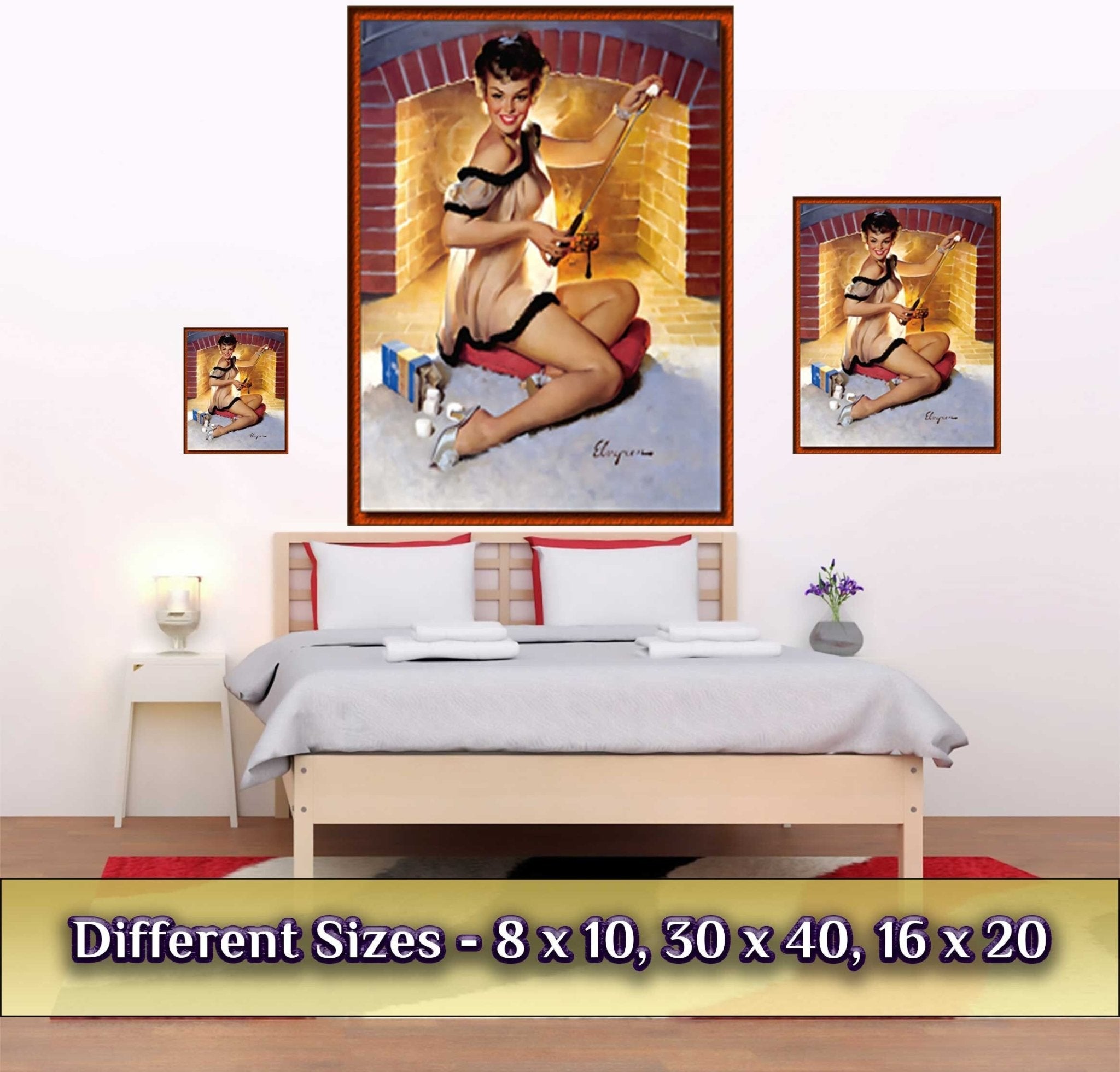 Vintage Pin Up Girl Poster, Gil Elvgren, See Through Nightie Fireside - Vintage Art - Retro Pin Up Girl Print - Late 1940'S - 1950'S - WallArtPrints4U