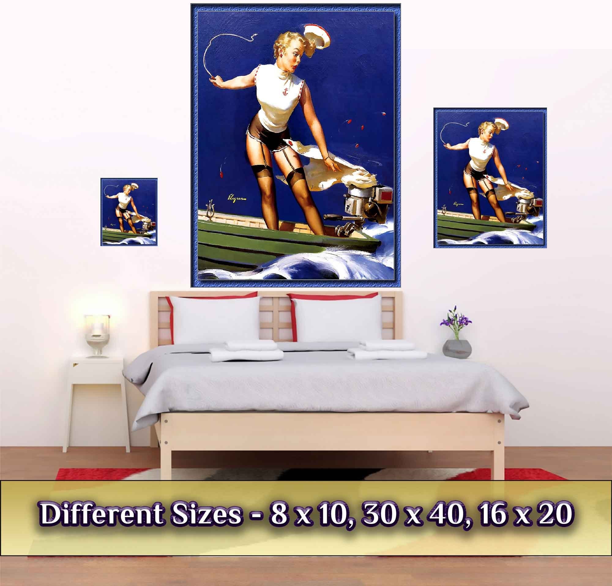 Vintage Pin Up Girl Poster, Gil Elvgren, Skirt Caught Motor - Vintage Art - Retro Pin Up Girl Print - Late 1940'S - 1950'S - WallArtPrints4U