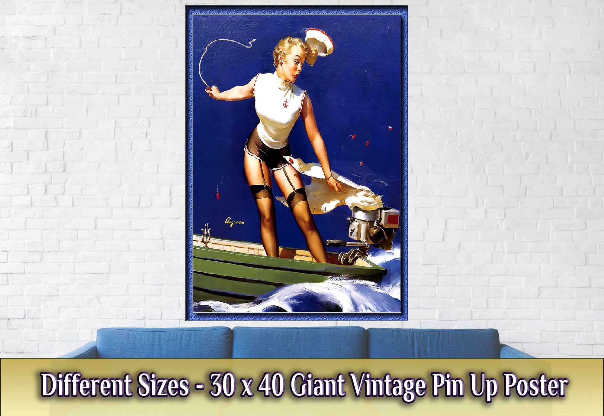 Vintage Pin Up Girl Poster, Gil Elvgren, Skirt Caught Motor - Vintage Art - Retro Pin Up Girl Print - Late 1940'S - 1950'S - WallArtPrints4U