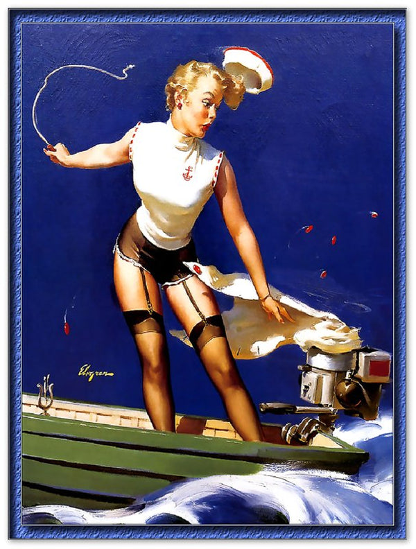 Vintage Pin Up Girl Poster, Gil Elvgren, Skirt Caught Motor - Vintage