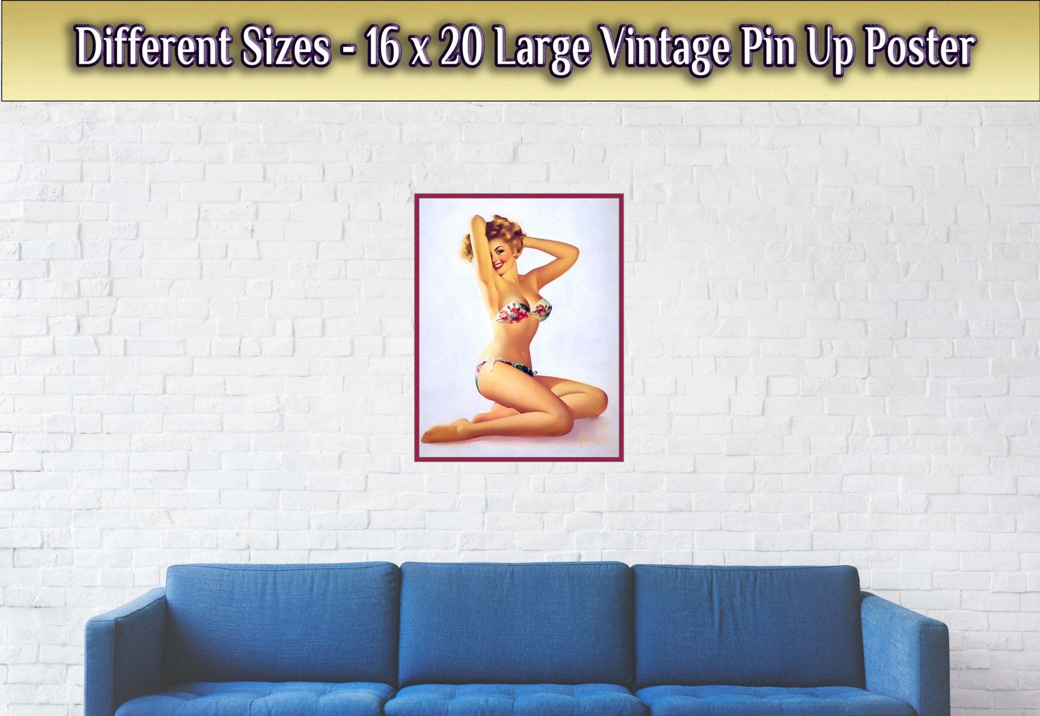 Vintage Pin Up Girl Poster, Red Flowers On Bikini - Edward Runci - Vintage Art - Retro Pin Up Girl Print - Late 1940'S - 1950'S - WallArtPrints4U