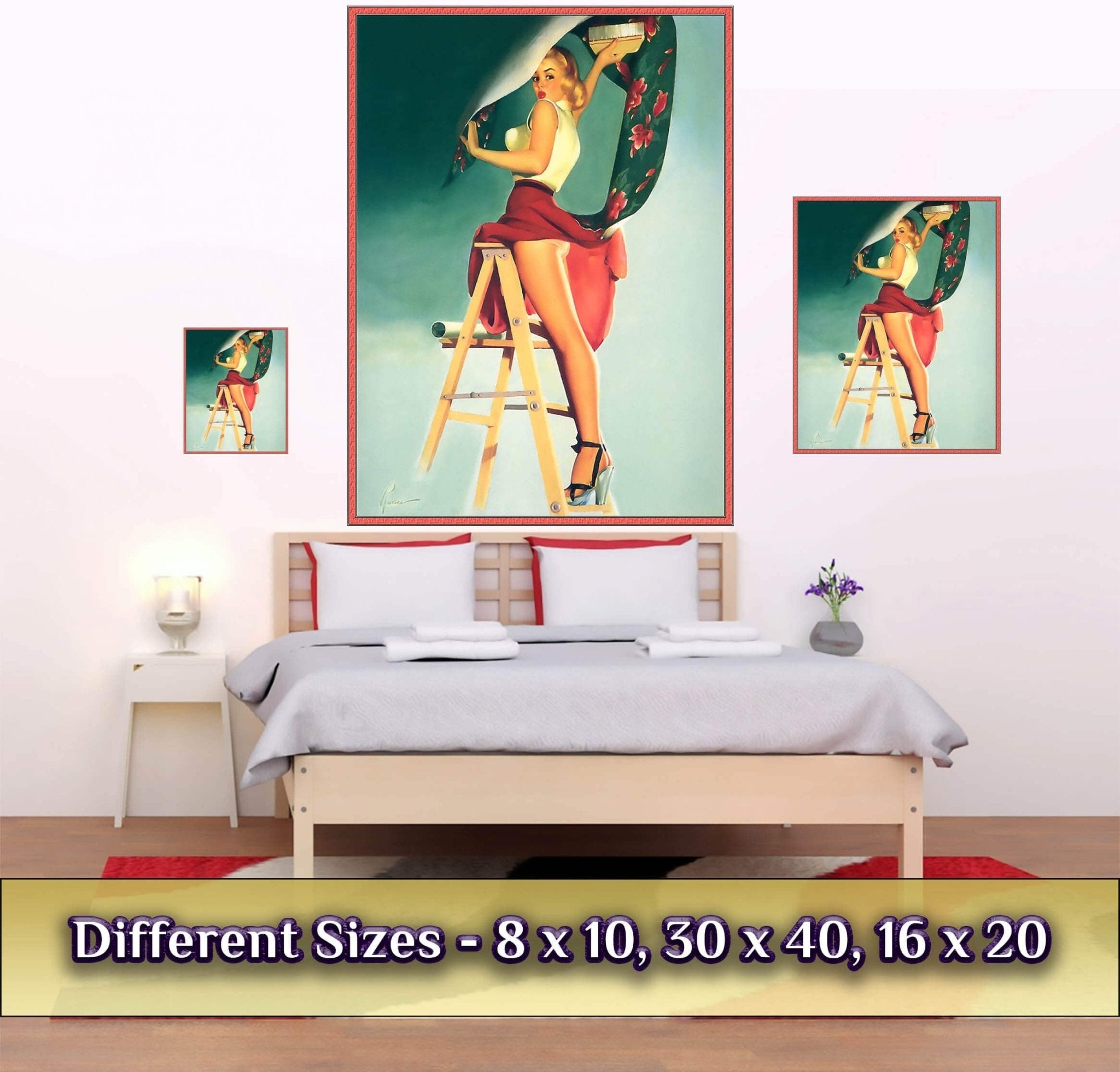 Vintage Pin Up Girl Poster, Skirt Caught Wallpaper, Edward Runci - Vintage Art - Retro Pin Up Girl Print - Late 1940'S - 1950'S - WallArtPrints4U