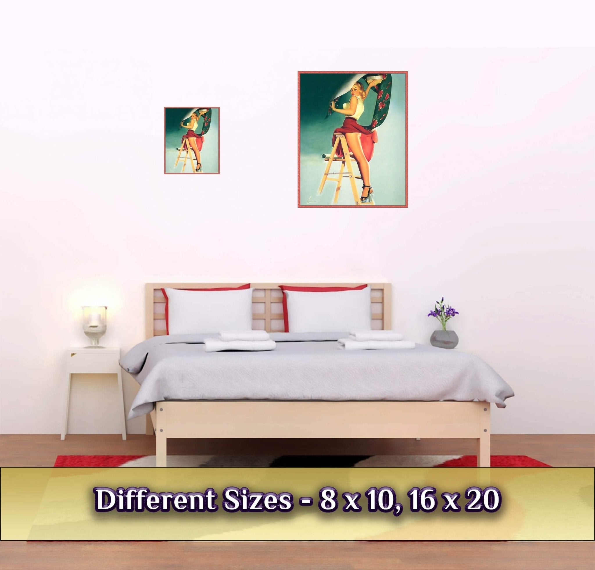 Vintage Pin Up Girl Poster, Skirt Caught Wallpaper, Edward Runci - Vintage Art - Retro Pin Up Girl Print - Late 1940'S - 1950'S - WallArtPrints4U