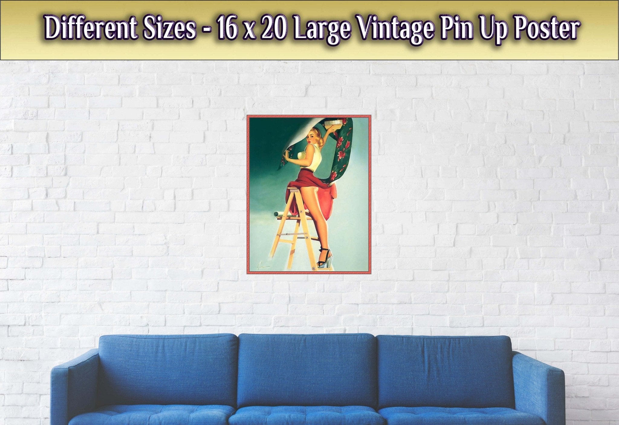 Vintage Pin Up Girl Poster, Skirt Caught Wallpaper, Edward Runci - Vintage Art - Retro Pin Up Girl Print - Late 1940'S - 1950'S - WallArtPrints4U