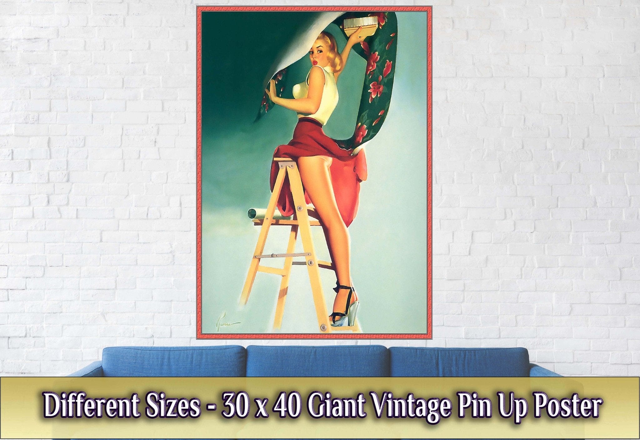 Vintage Pin Up Girl Poster, Skirt Caught Wallpaper, Edward Runci - Vintage Art - Retro Pin Up Girl Print - Late 1940'S - 1950'S - WallArtPrints4U