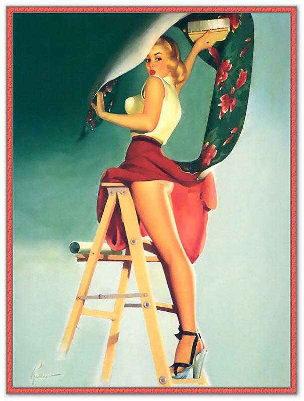 Vintage Pin Up Girl Poster, Skirt Caught Wallpaper, Edward Runci - Vintage Art - Retro Pin Up Girl Print - Late 1940'S - 1950'S - WallArtPrints4U