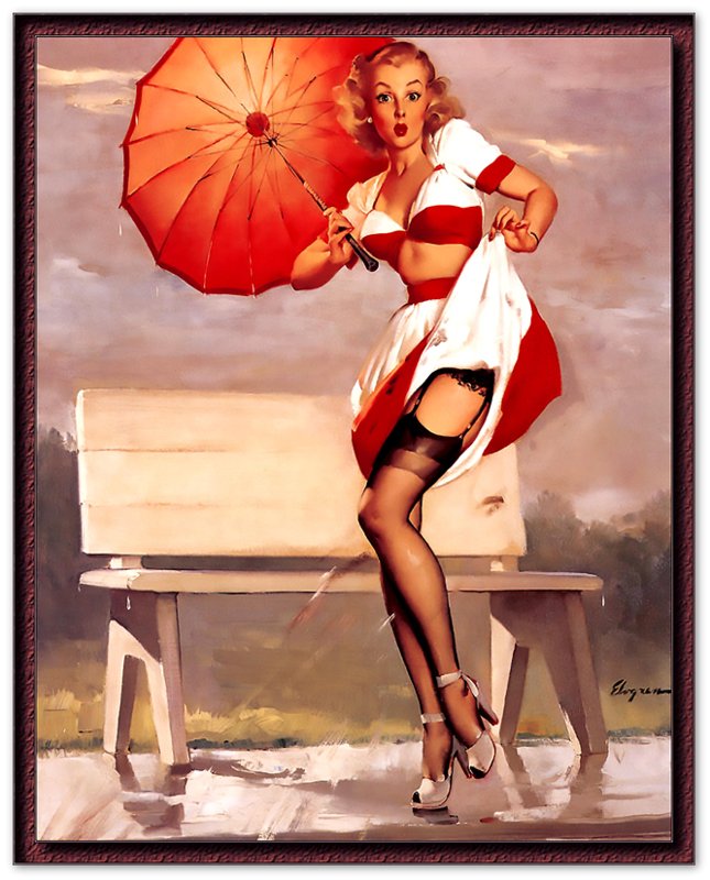 Vintage Pin Up Girl Poster, Windy Park Bench - Vintage Art - Gil Elvgren - Retro Pin Up Girl Print - Late 1940'S - 1950'S - WallArtPrints4U