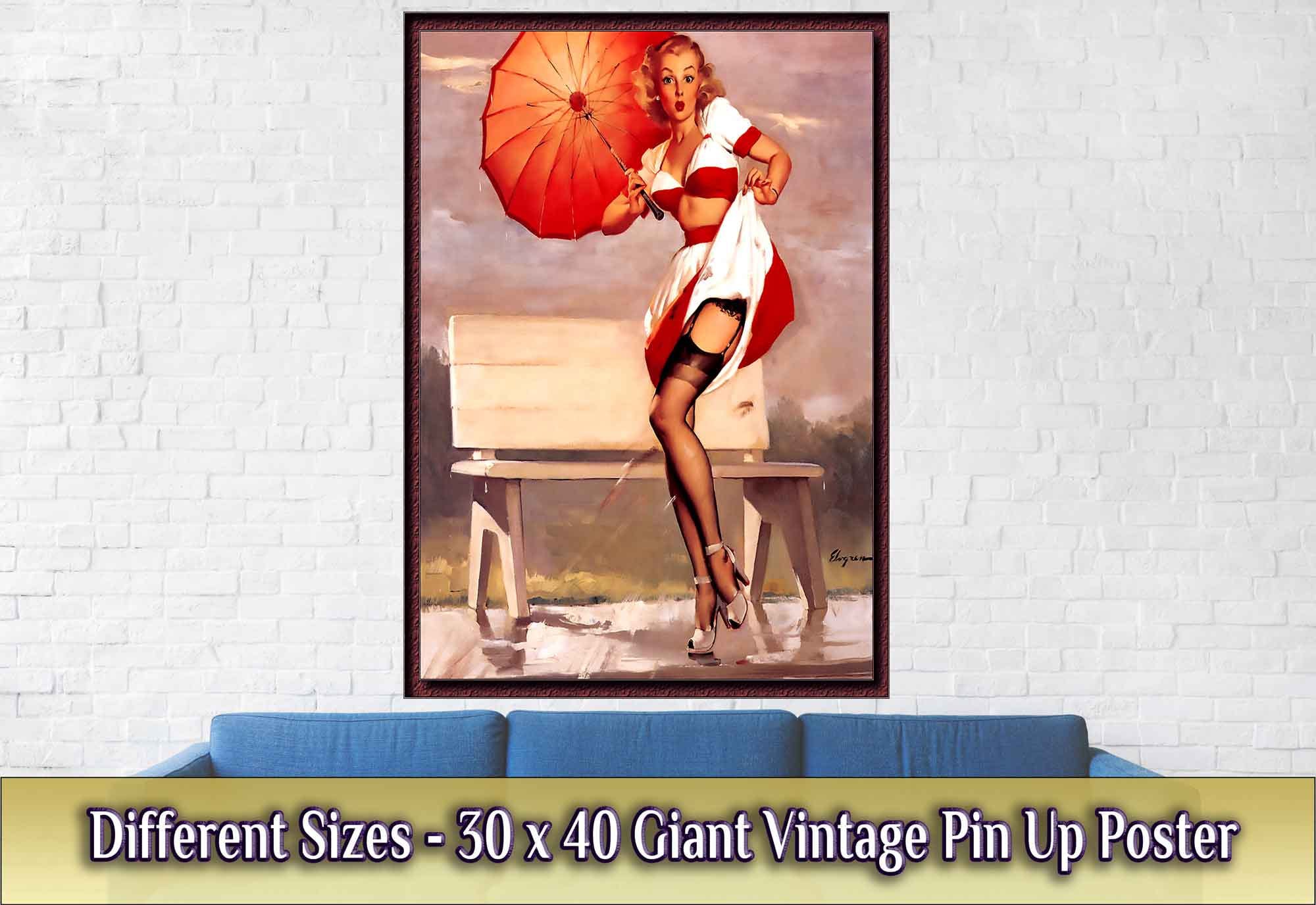 Vintage Pin Up Girl Poster, Windy Park Bench - Vintage Art - Gil Elvgren - Retro Pin Up Girl Print - Late 1940'S - 1950'S - WallArtPrints4U