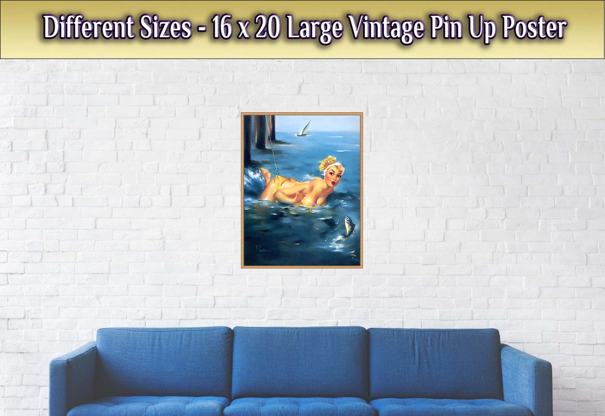 Vintage Pin Up Girl Poster, Yellow Bikini, Edward Runci - Vintage Art - Retro Pin Up Girl Print - Late 1940'S - 1950'S - WallArtPrints4U