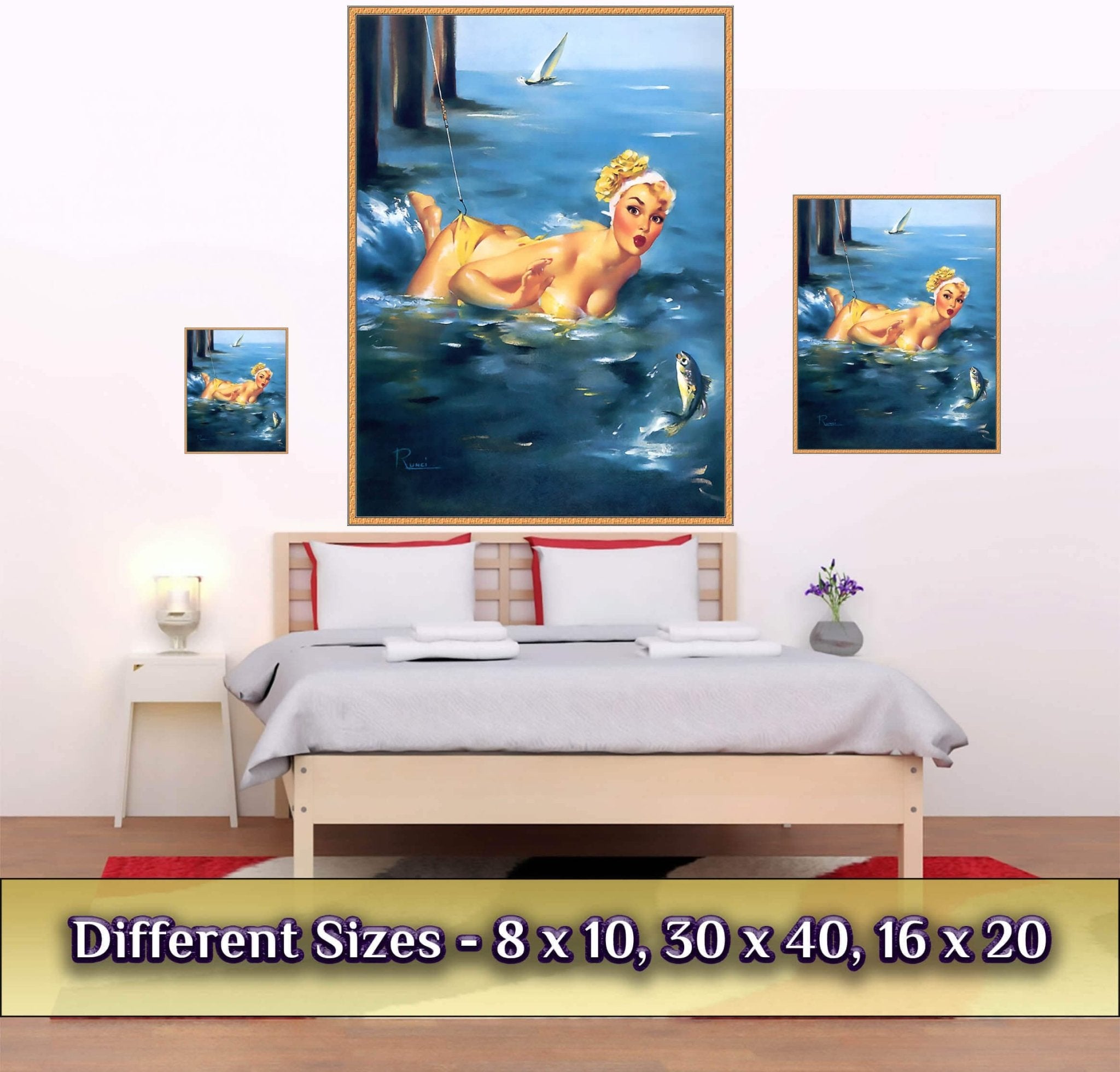 Vintage Pin Up Girl Poster, Yellow Bikini, Edward Runci - Vintage Art - Retro Pin Up Girl Print - Late 1940'S - 1950'S - WallArtPrints4U