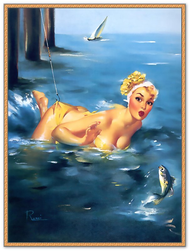 Vintage Pin Up Girl Poster, Yellow Bikini, Edward Runci - Vintage Art - Retro Pin Up Girl Print - Late 1940'S - 1950'S - WallArtPrints4U