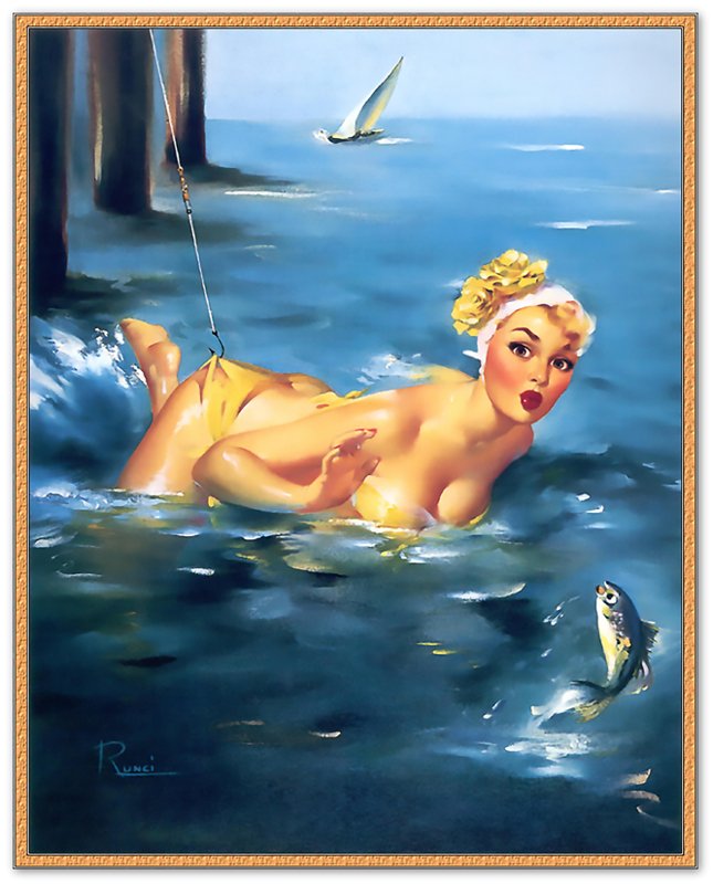 Vintage Pin Up Girl Poster, Yellow Bikini, Edward Runci - Vintage Art - Retro Pin Up Girl Print - Late 1940'S - 1950'S - WallArtPrints4U
