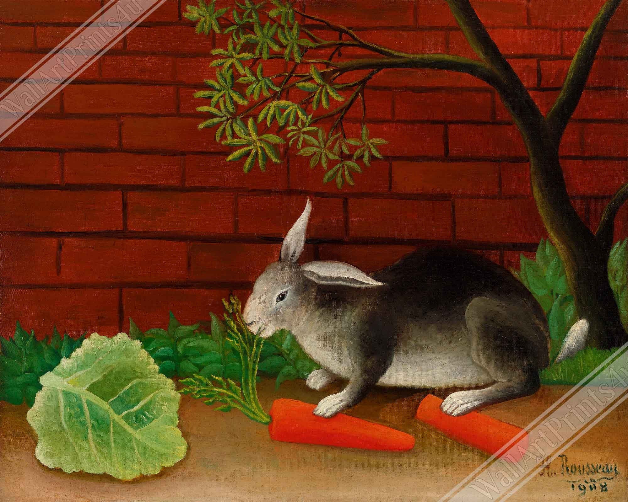 Vintage Rabbit Poster Henri Rousseau Print The Rabbits Meal, Le Repas Du Lapin Print 1908 - WallArtPrints4U