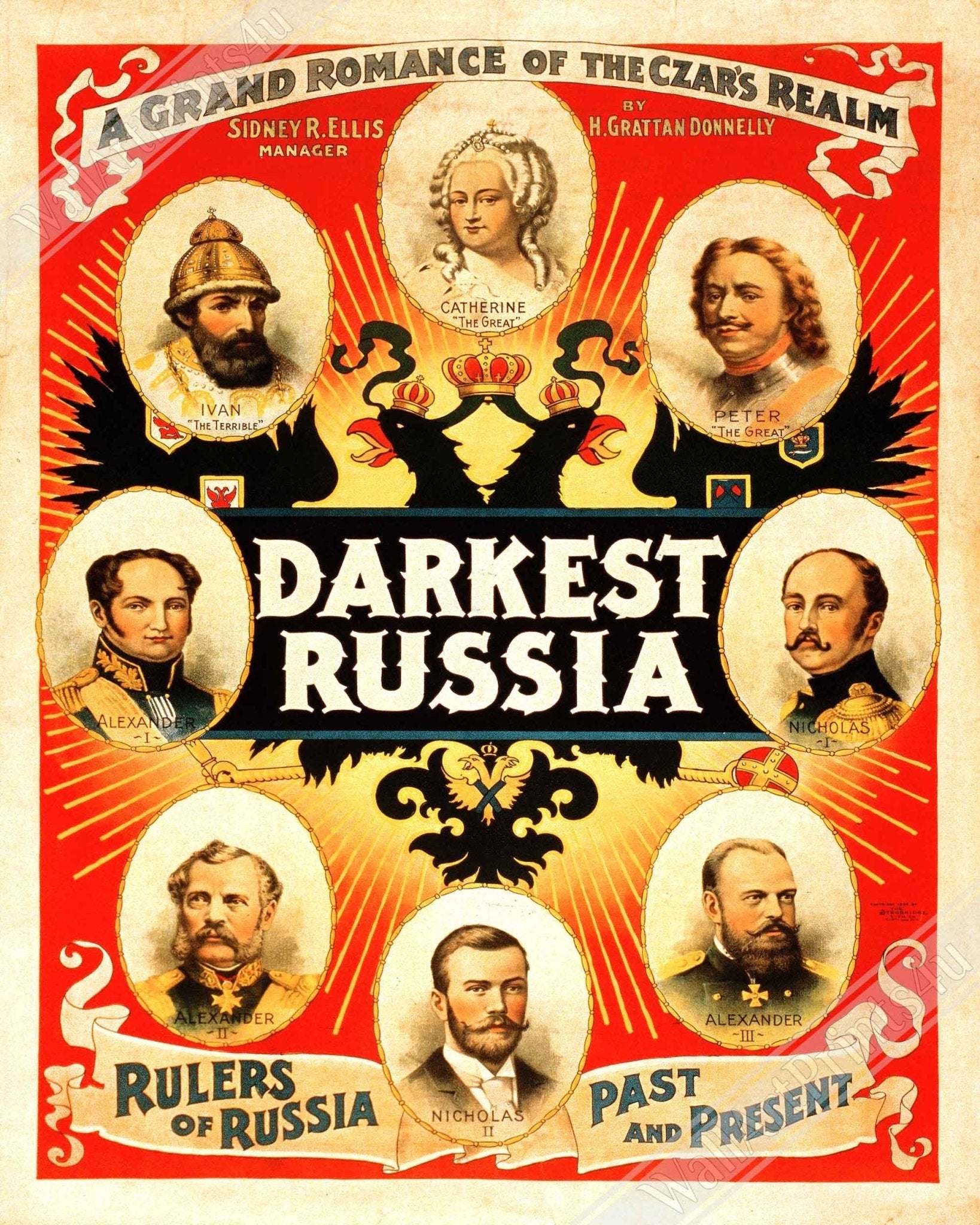 Vintage Russian Poster Darkest Russian, A Grand Romance Print Theater Poster - WallArtPrints4U