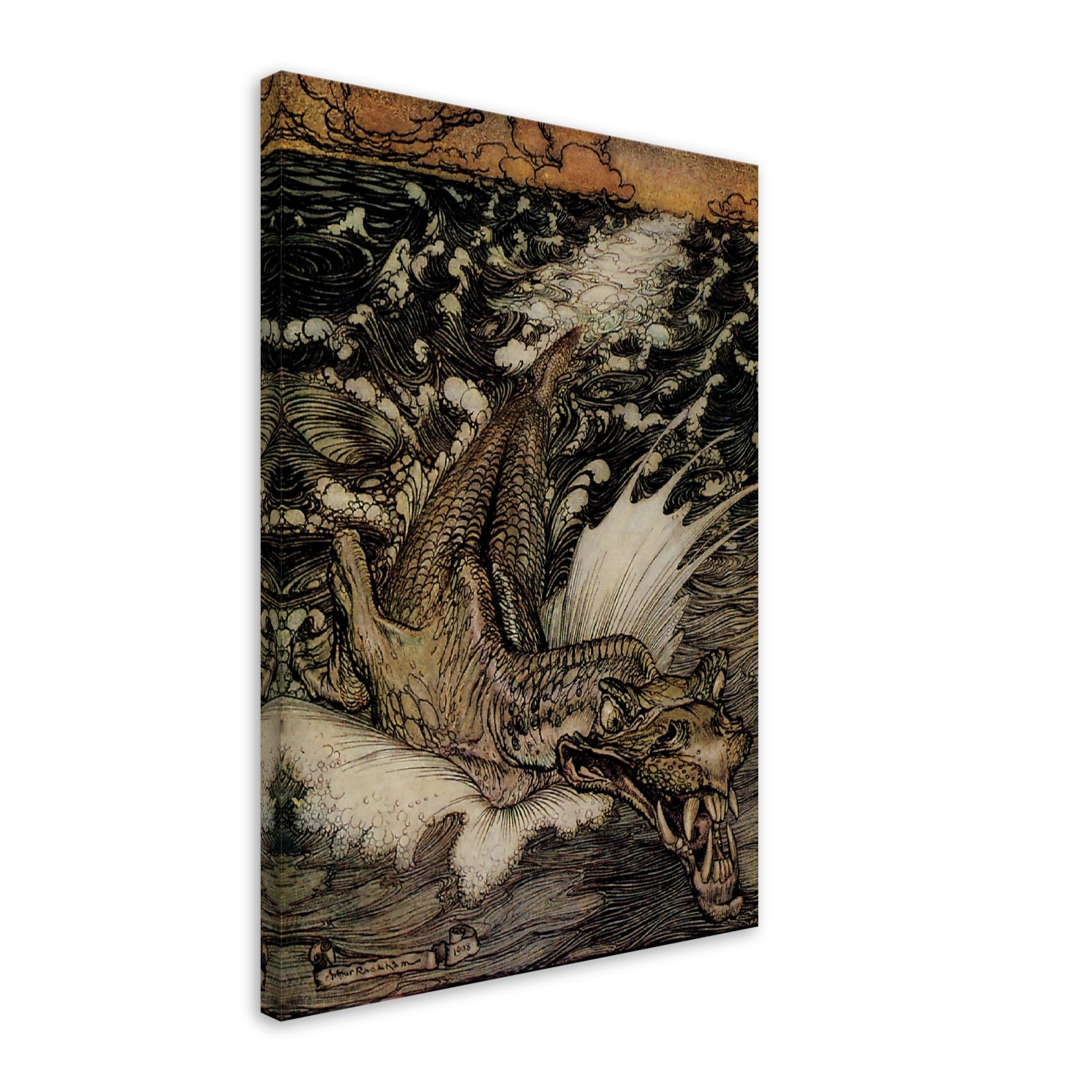 Vintage Sea Monster Canvas Print - Arthur Rackham Leviathan Sea Dragon - Arthur Rackham Canvas - WallArtPrints4U
