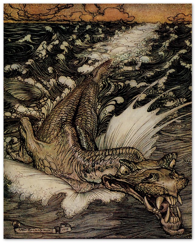 Vintage Sea Monster Poster - Arthur Rackham Leviathan Sea Dragon - Arthur Rackham Print - WallArtPrints4U