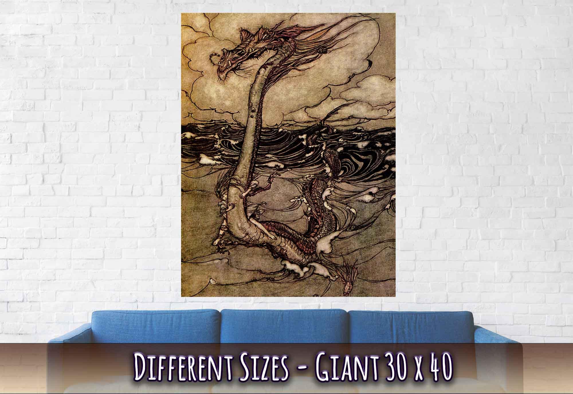 Vintage Sea Monster Poster - Arthur Rackham Sea Serpent - Arthur Rackham Print - WallArtPrints4U