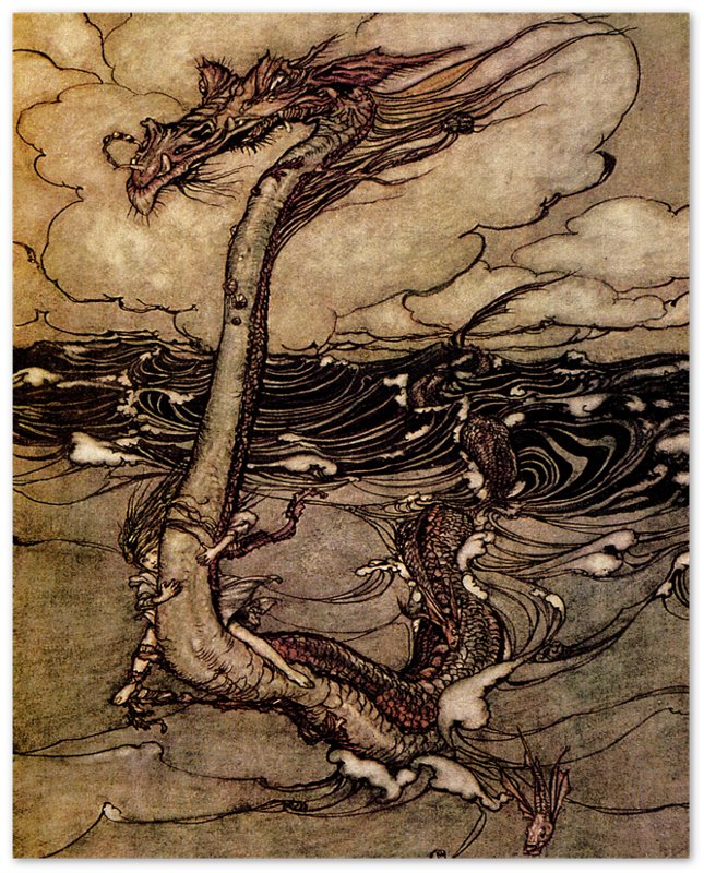 Vintage Sea Monster Poster - Arthur Rackham Sea Serpent - Arthur Rackham Print - WallArtPrints4U