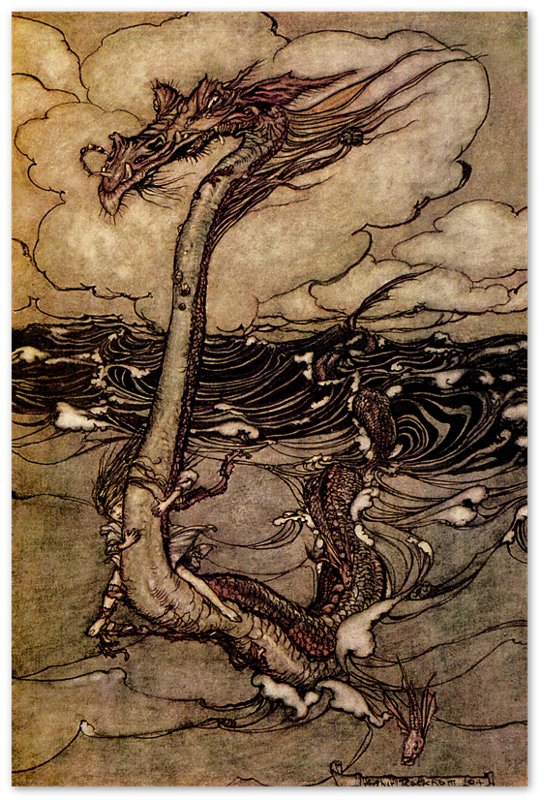 Vintage Sea Monster Poster - Arthur Rackham Sea Serpent - Arthur Rackham Print - WallArtPrints4U