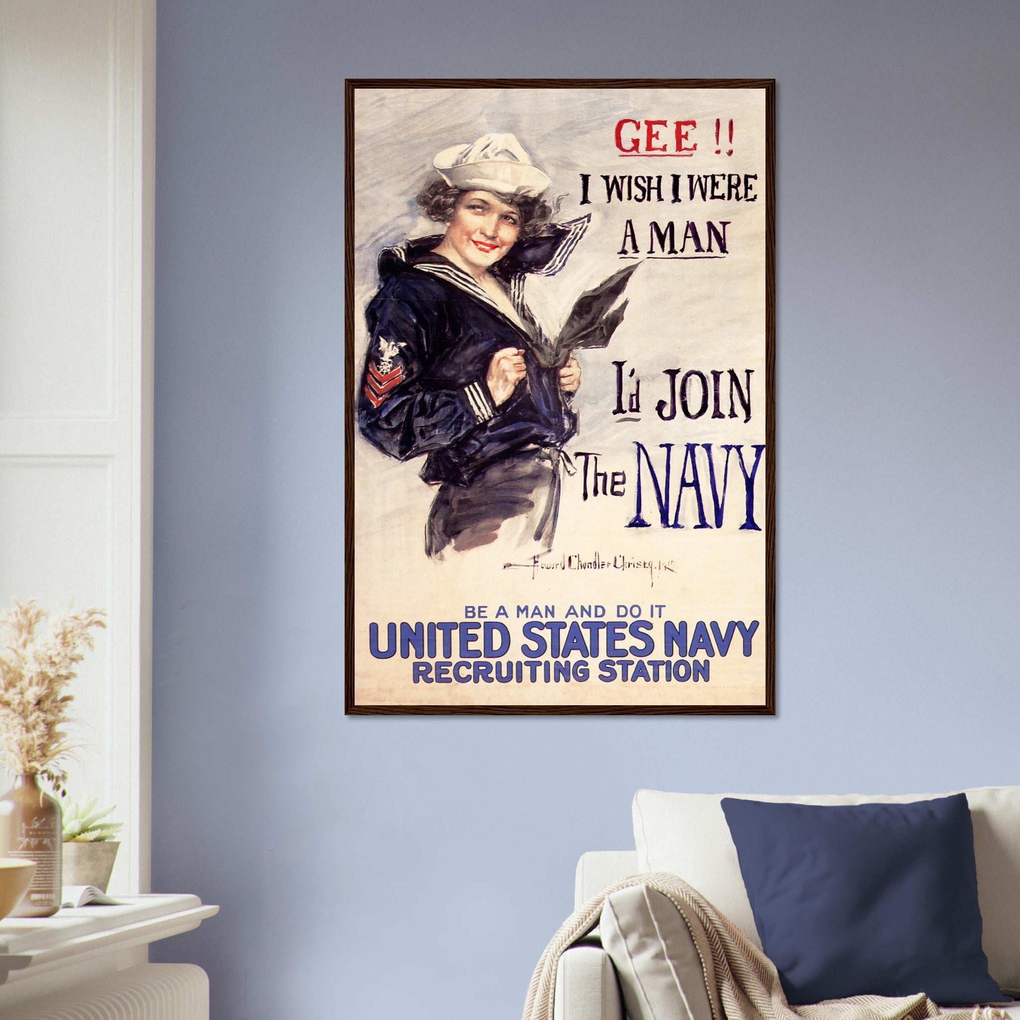 Vintage Sexist Framed, World War 1 Propaganda Framed Print, Us Navy Recruitment Vintage Framed 1917 - WallArtPrints4U