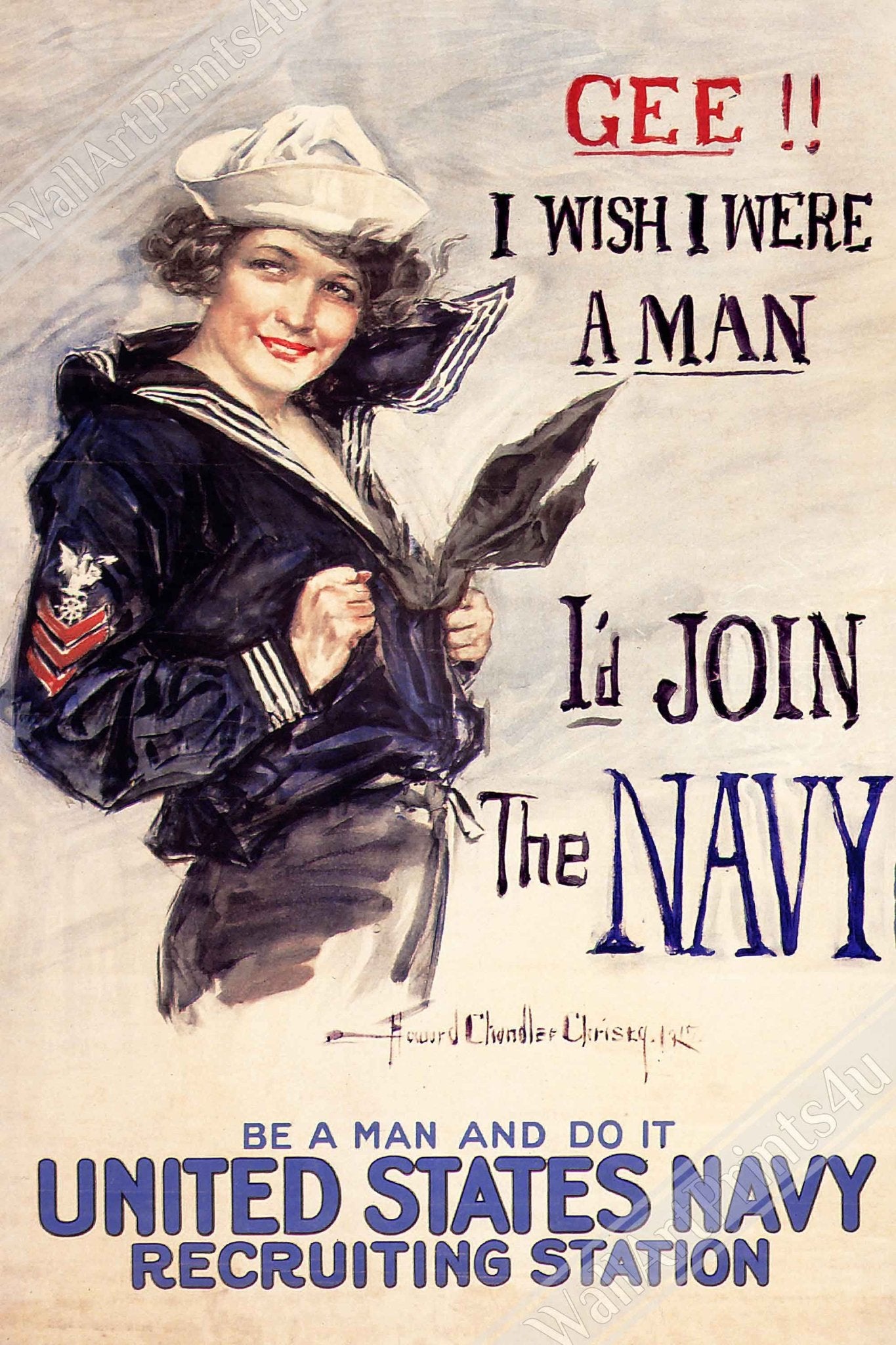 Vintage Sexist Poster, World War 1 Propaganda Poster Print, Us Navy Recruitment Vintage Poster 1917 - WallArtPrints4U