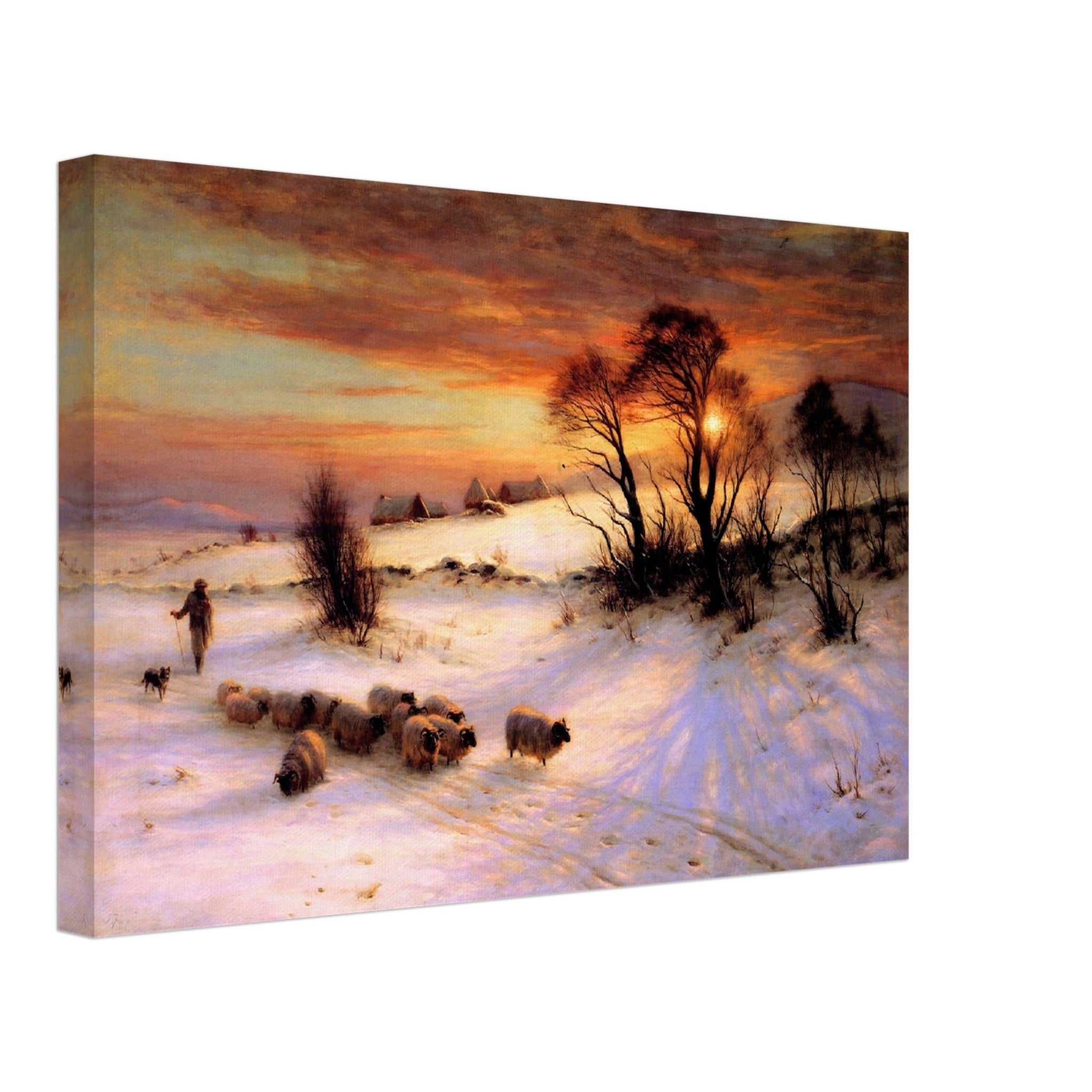 Vintage Winter Canvas Print Canvas, Herding Sheep In A Winter Landscape At Sunset, Joseph Farquharson 1903 - WallArtPrints4U