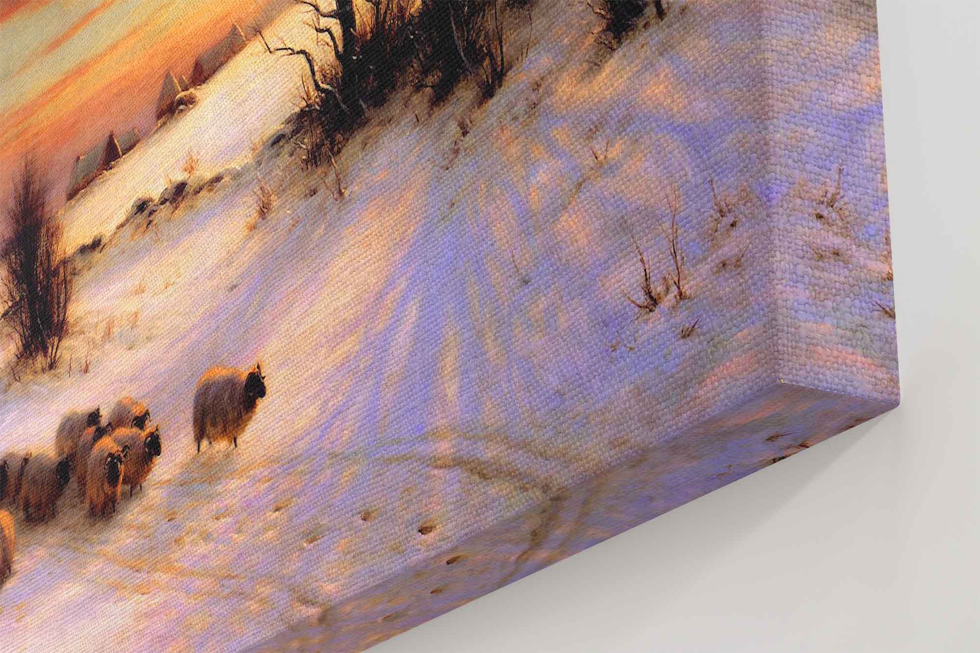 Vintage Winter Canvas Print Canvas, Herding Sheep In A Winter Landscape At Sunset, Joseph Farquharson 1903 - WallArtPrints4U