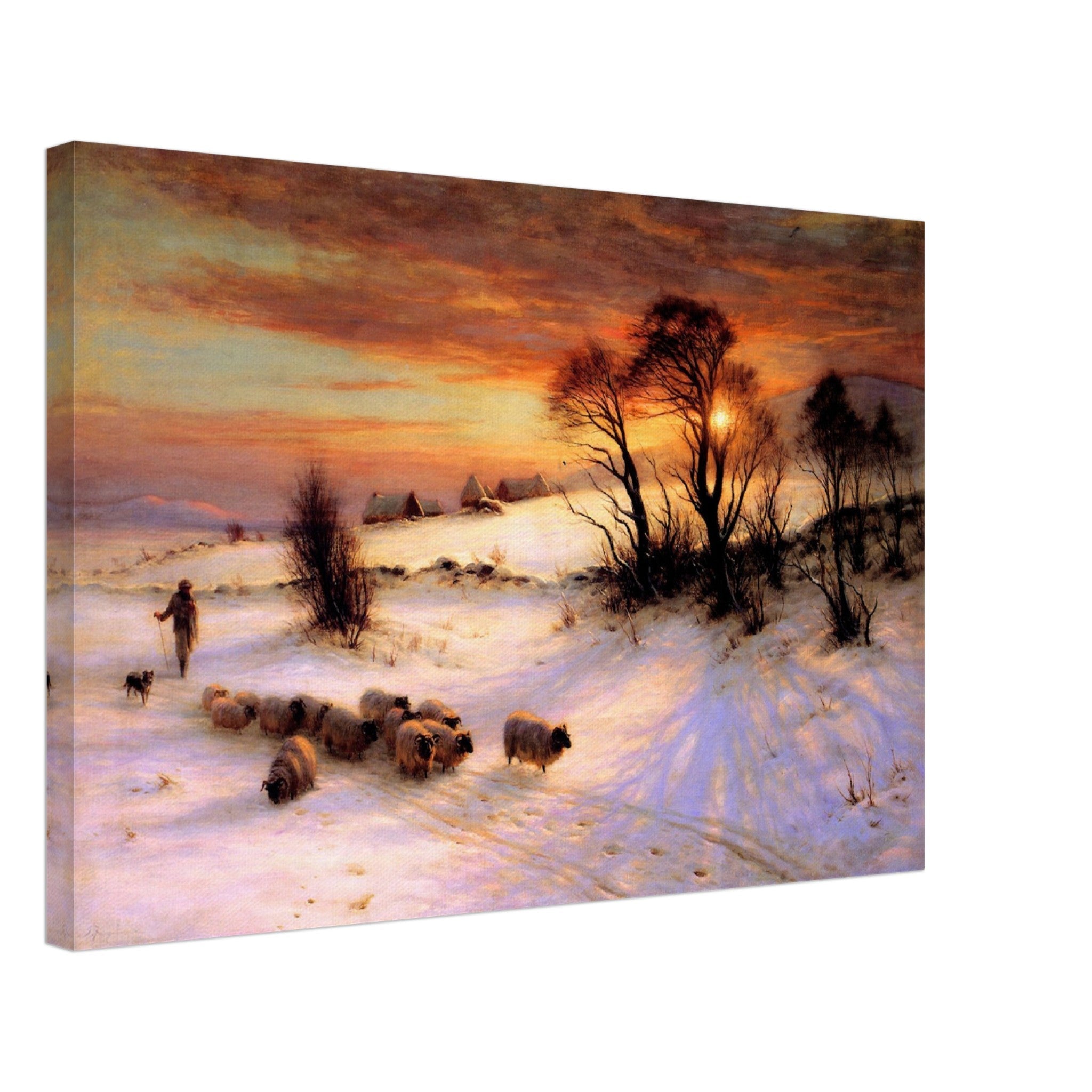Vintage Winter Canvas Print Canvas, Herding Sheep In A Winter Landscape At Sunset, Joseph Farquharson 1903 - WallArtPrints4U